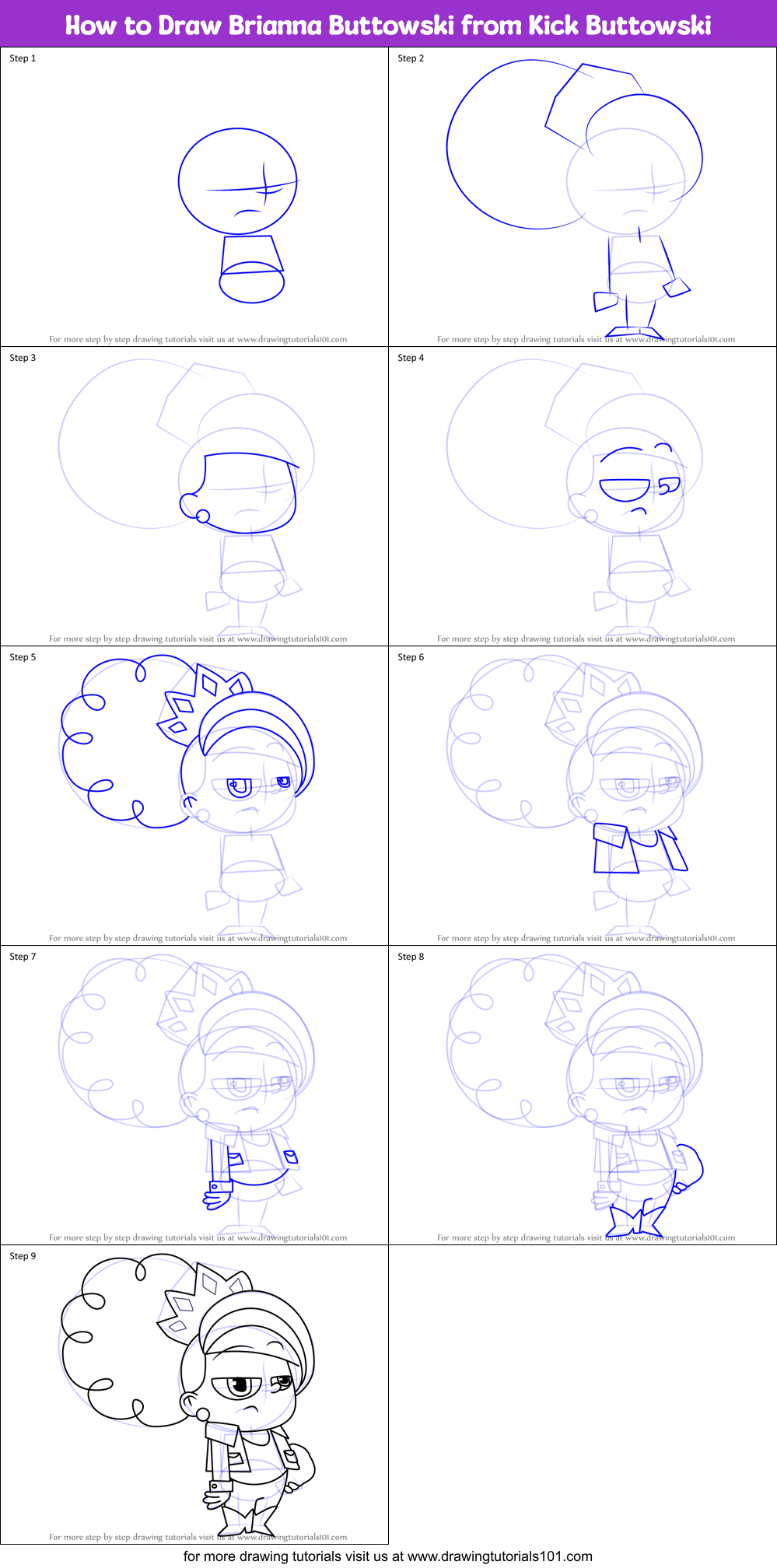 How to Draw Brianna Buttowski from Kick Buttowski Printable Step by Step