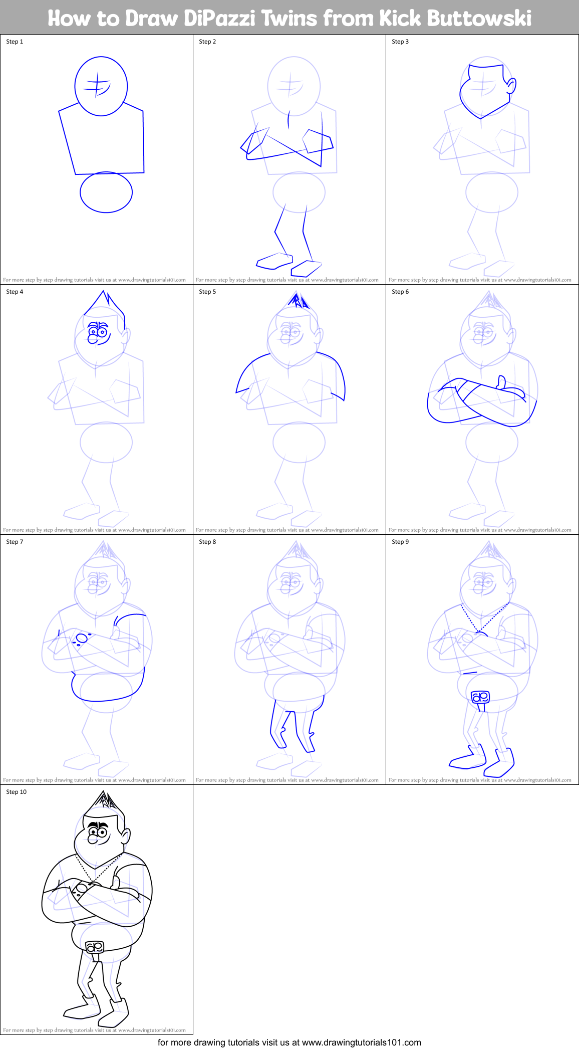 How to Draw DiPazzi Twins from Kick Buttowski Printable Step by Step