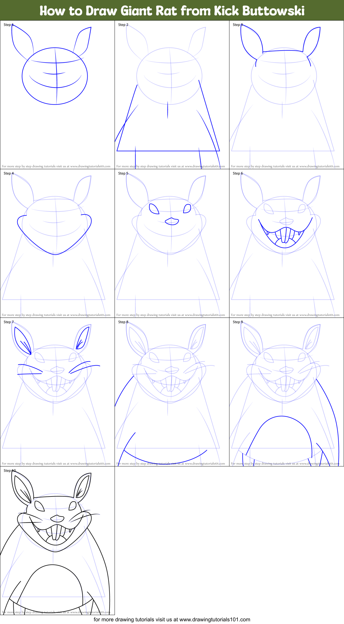 How to Draw Giant Rat from Kick Buttowski Printable Step by Step