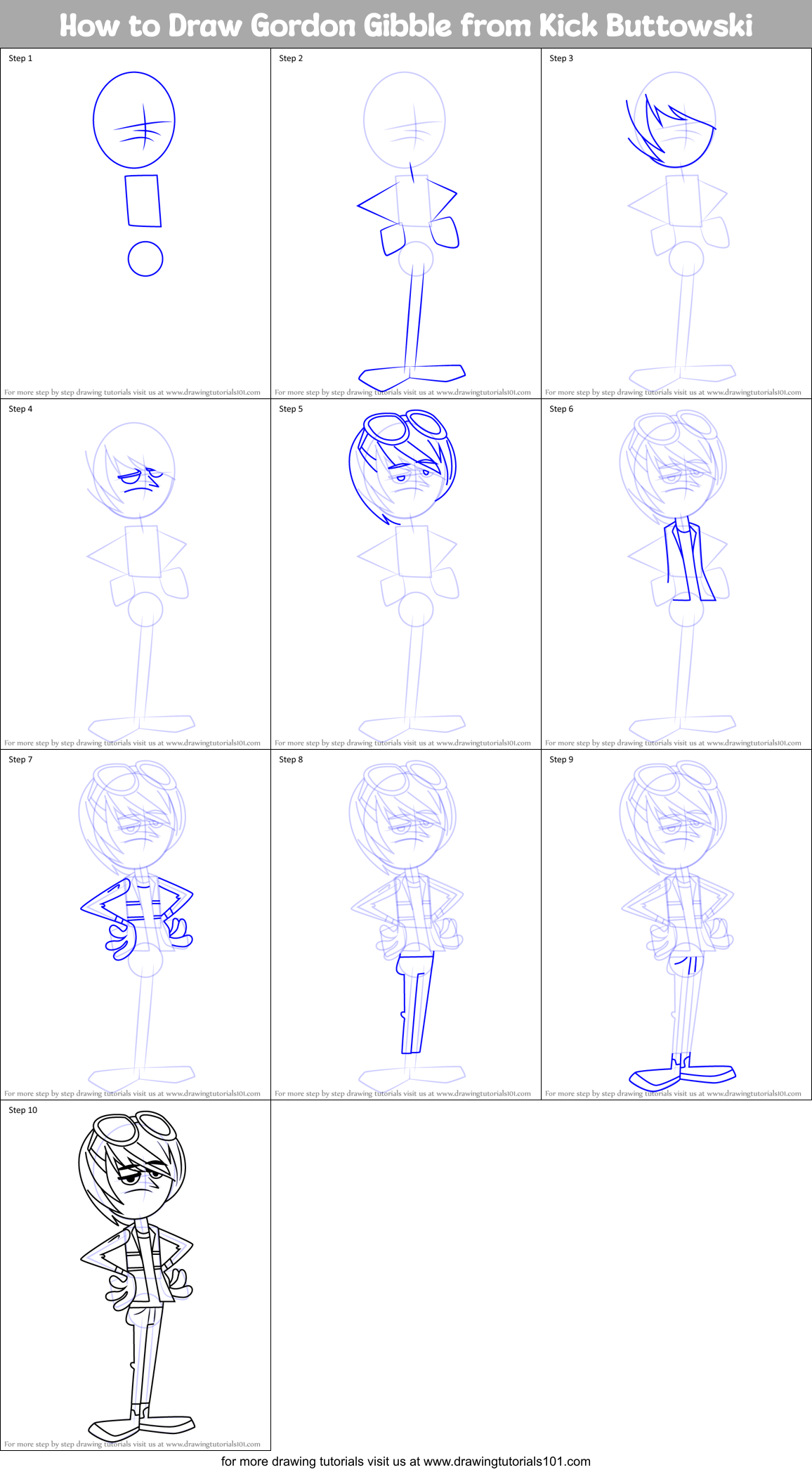 How to Draw Gordon Gibble from Kick Buttowski Printable Step by Step