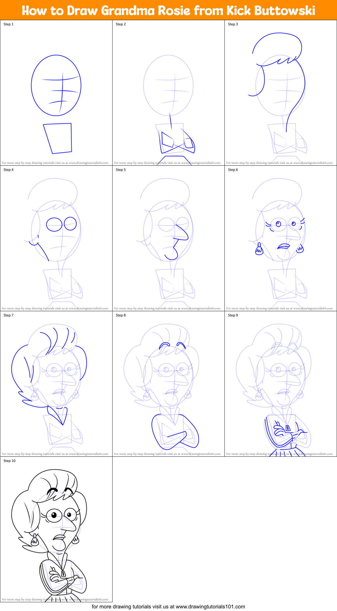 How to Draw Grandma Rosie from Kick Buttowski Printable Step by Step