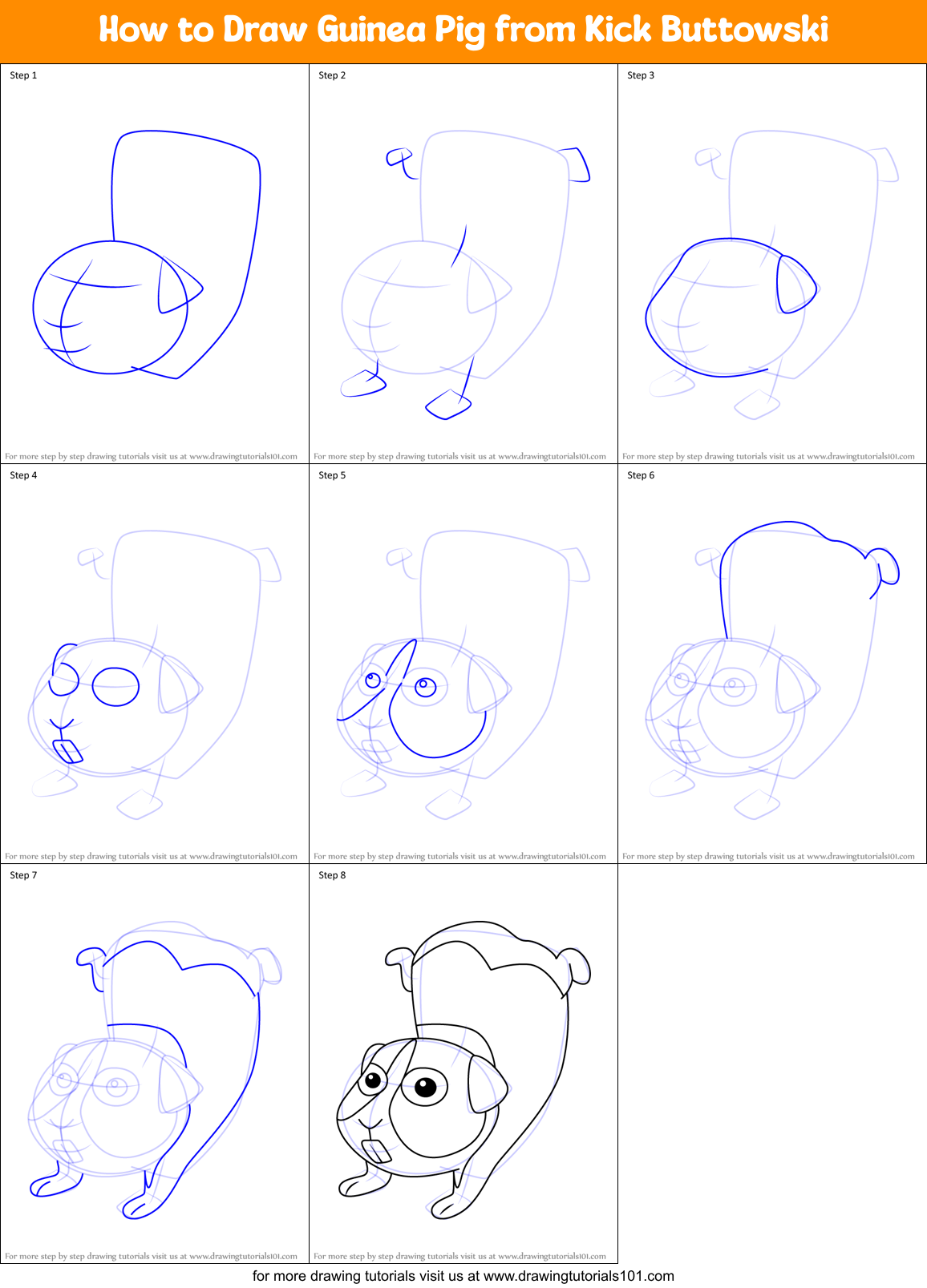 How to Draw Guinea Pig from Kick Buttowski Printable Step by Step