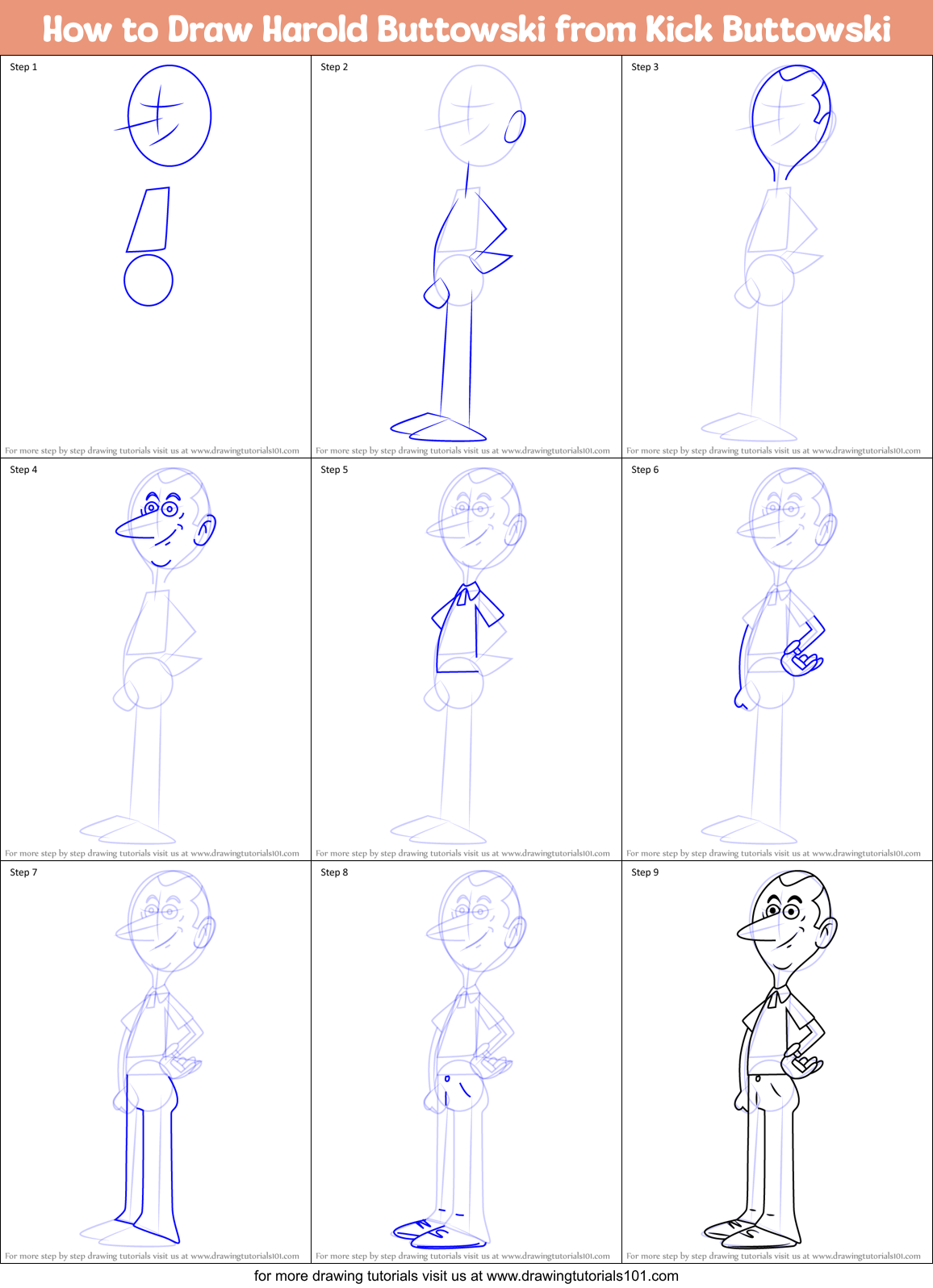 How to Draw Harold Buttowski from Kick Buttowski Printable Step by Step