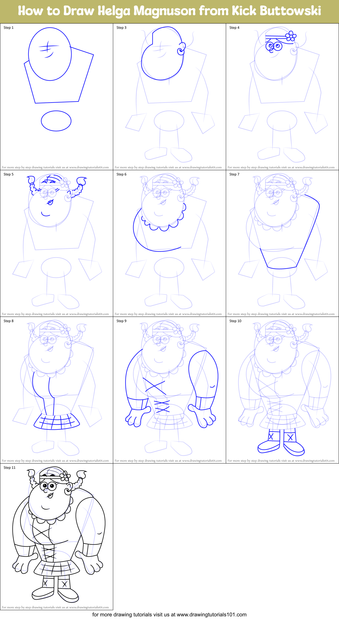 How to Draw Helga Magnuson from Kick Buttowski Printable Step by Step