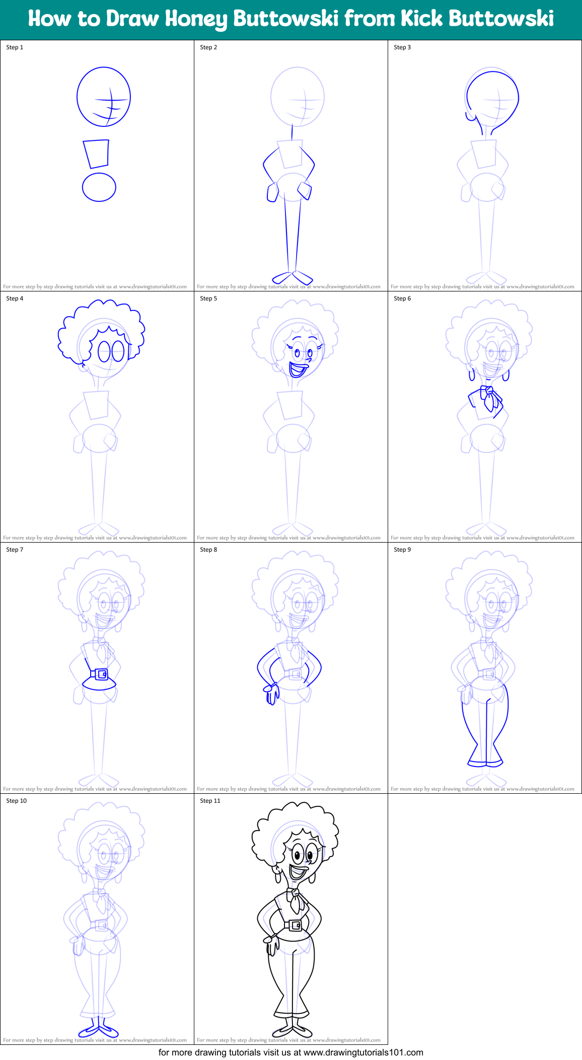 How to Draw Honey Buttowski from Kick Buttowski Printable Step by Step