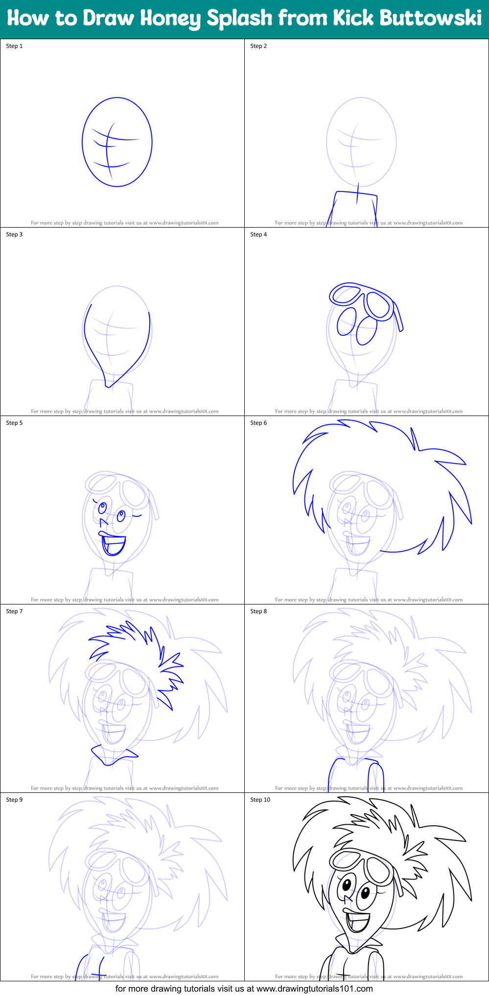 How to Draw Honey Splash from Kick Buttowski Printable Step by Step