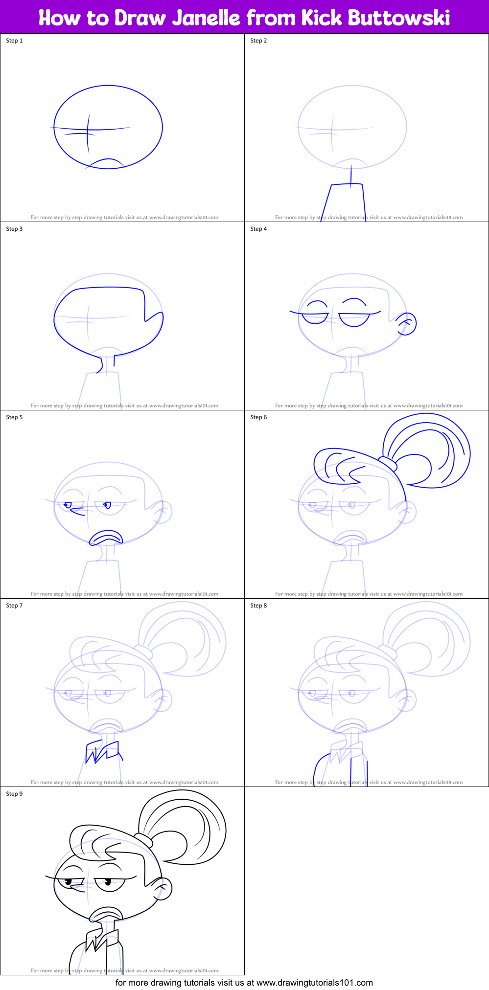How to Draw Janelle from Kick Buttowski Printable Step by Step