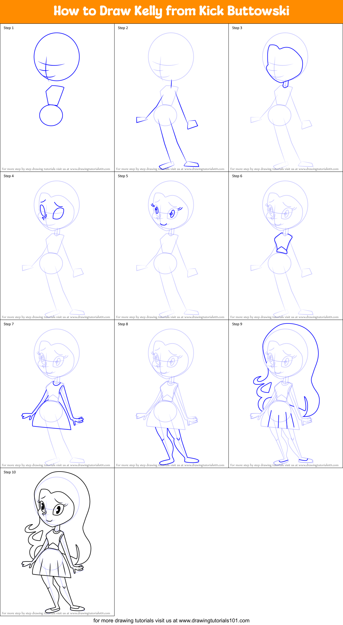 How to Draw Kelly from Kick Buttowski Printable Step by Step