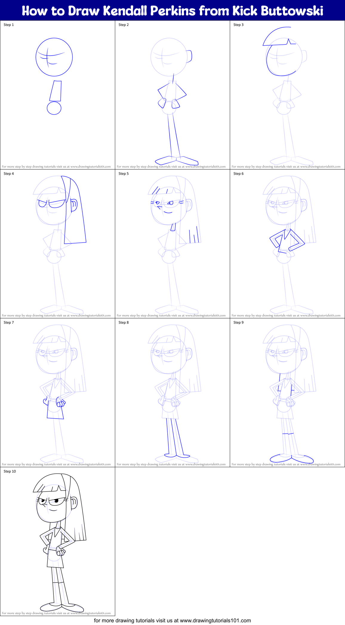 How to Draw Kendall Perkins from Kick Buttowski Printable Step by Step