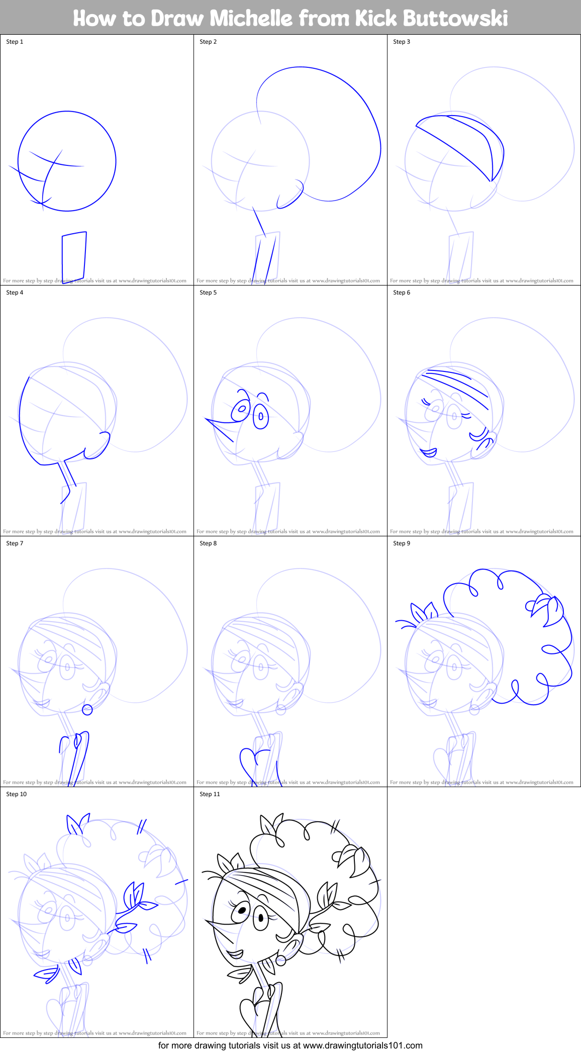 How to Draw Michelle from Kick Buttowski Printable Step by Step