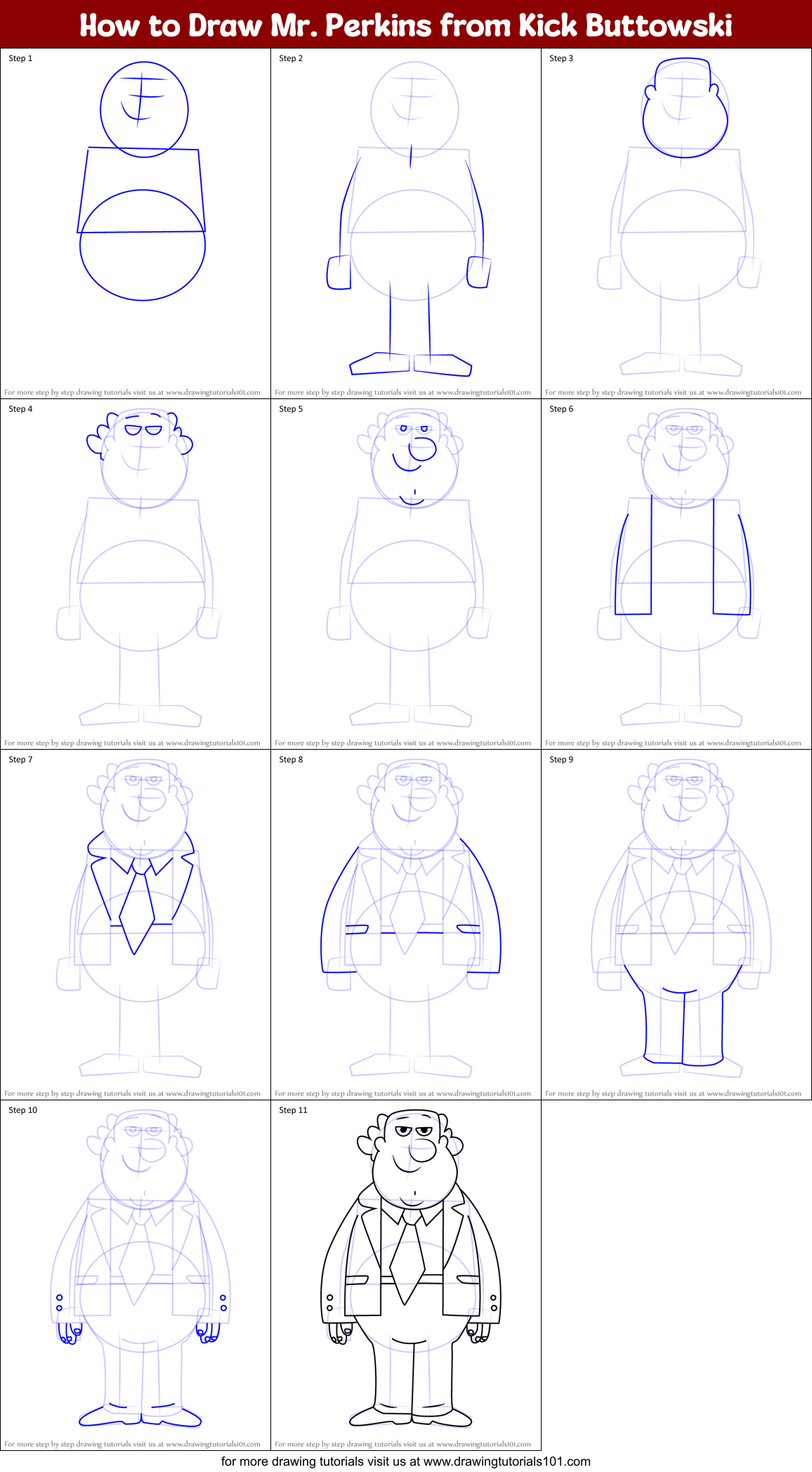 How to Draw Mr. Perkins from Kick Buttowski Printable Step by Step