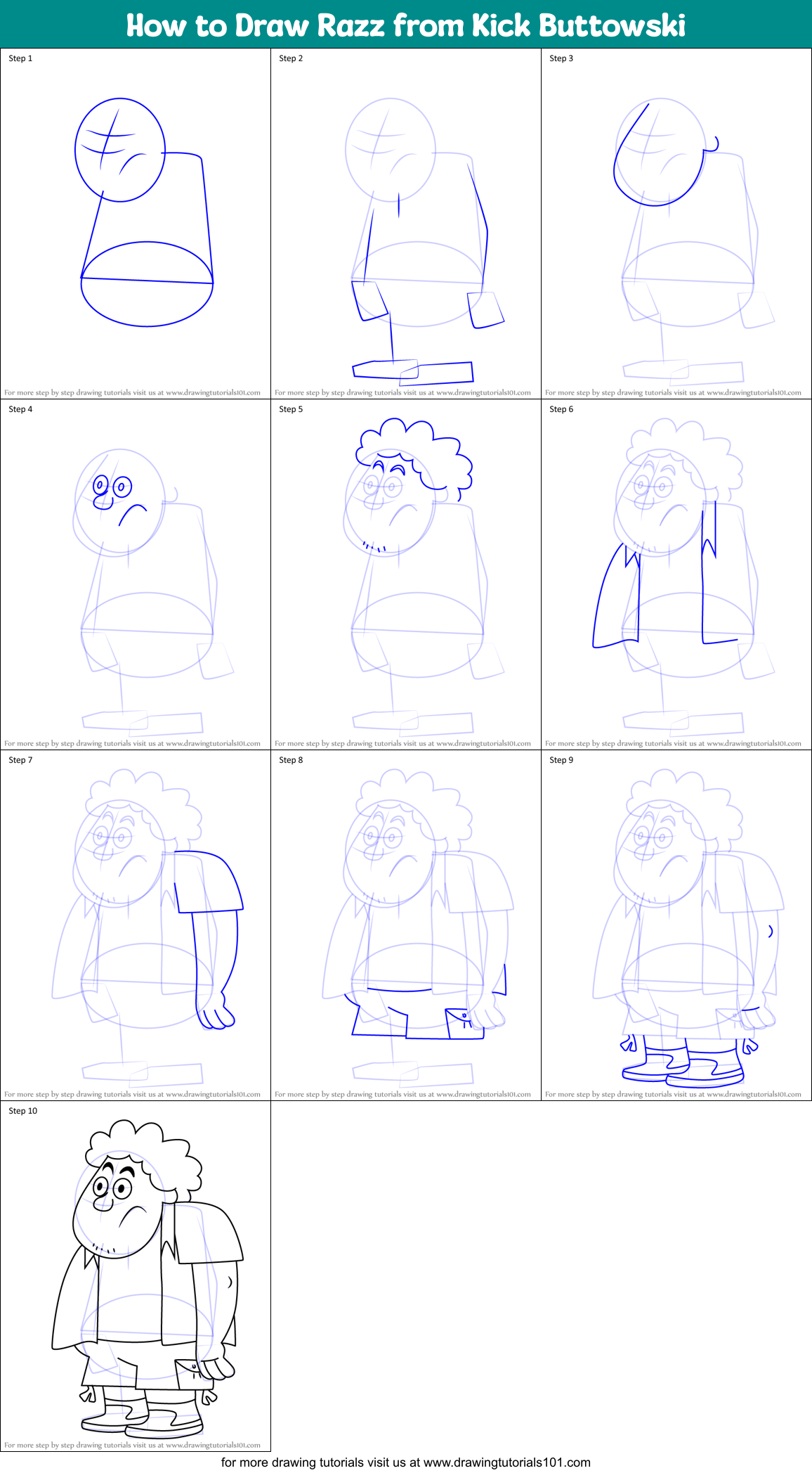 How to Draw Razz from Kick Buttowski Printable Step by Step