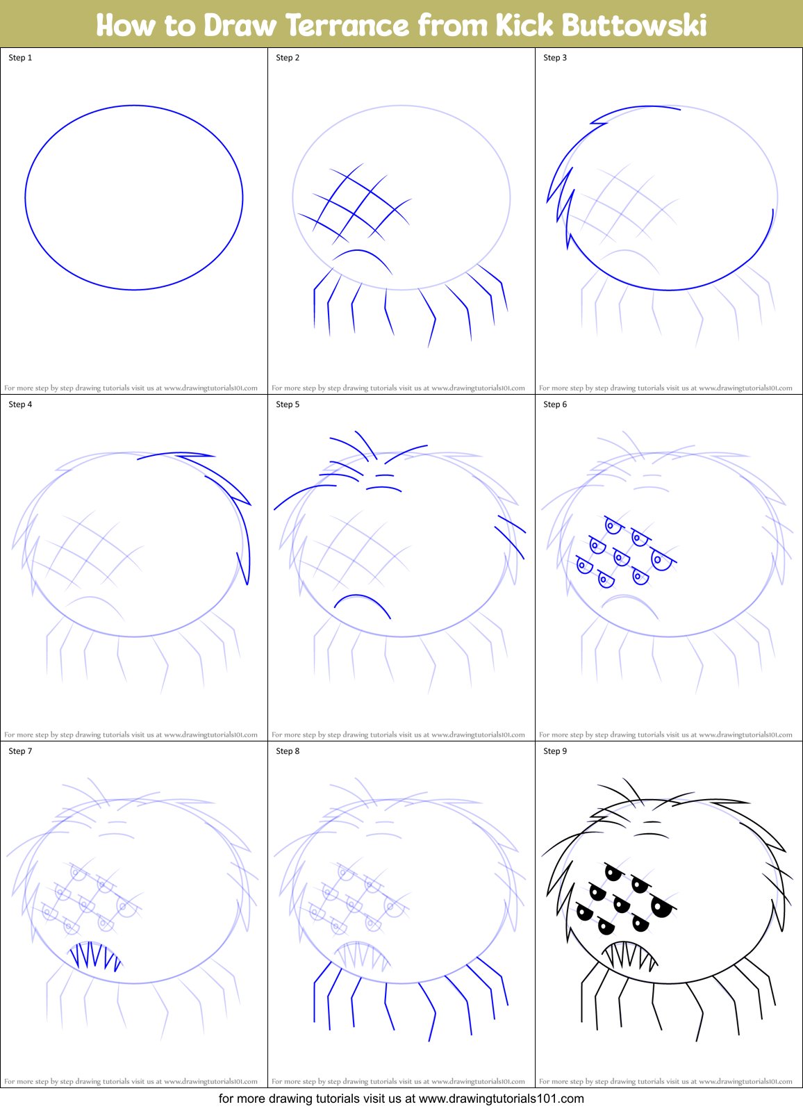 How to Draw Terrance from Kick Buttowski Printable Step by Step