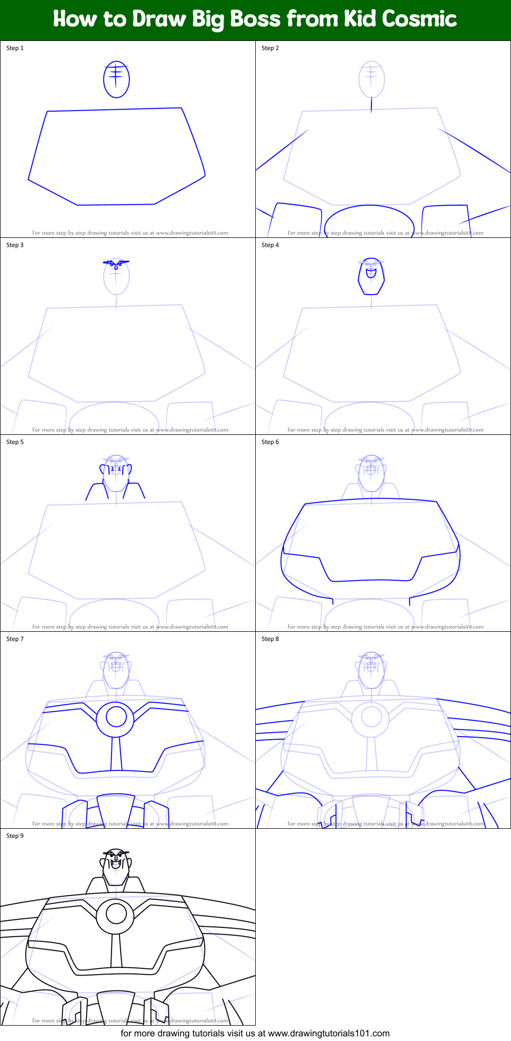 How to Draw Big Boss from Kid Cosmic Printable Step by Step