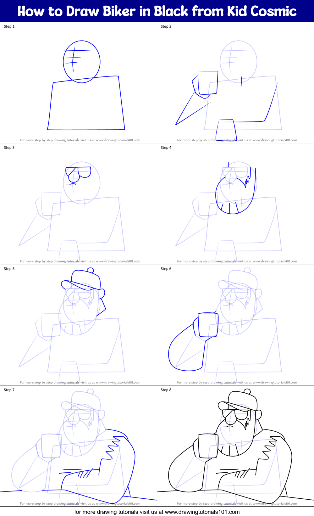How to Draw Biker in Black from Kid Cosmic Printable Step by Step