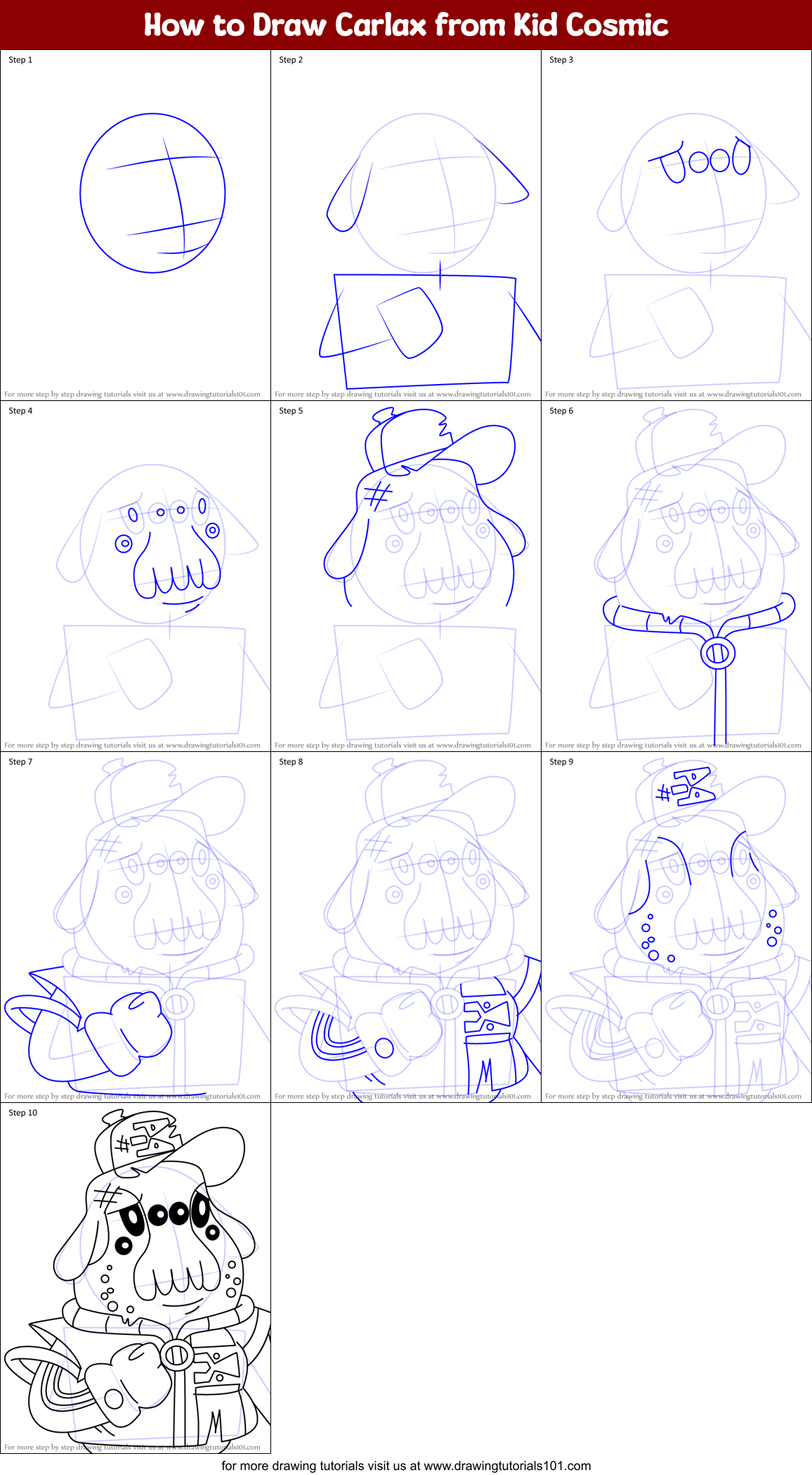 How to Draw Carlax from Kid Cosmic Printable Step by Step