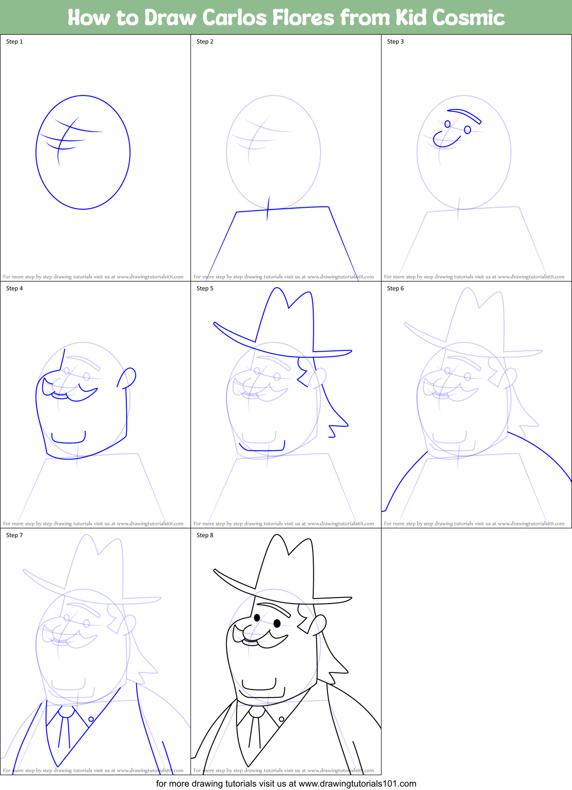 How to Draw Carlos Flores from Kid Cosmic Printable Step by Step