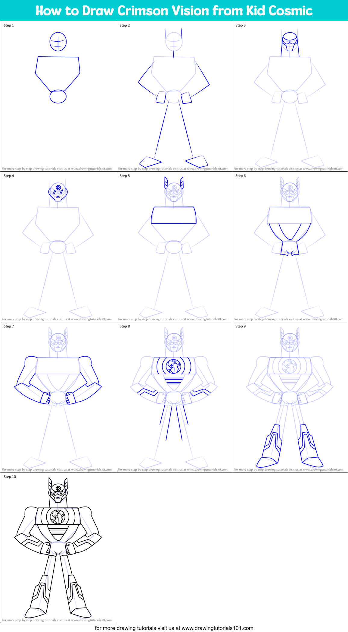How to Draw Crimson Vision from Kid Cosmic Printable Step by Step