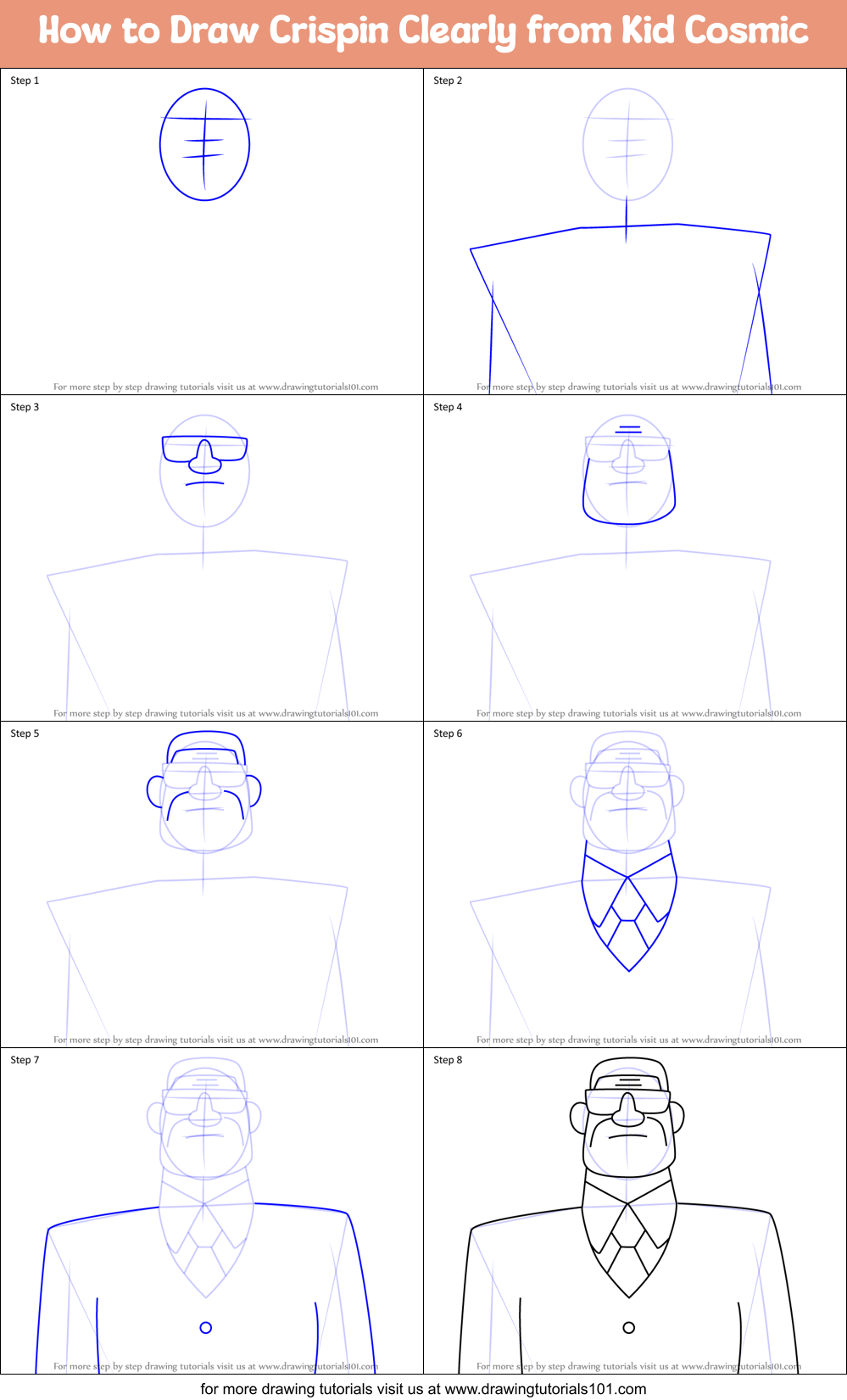 How to Draw Crispin Clearly from Kid Cosmic Printable Step by Step