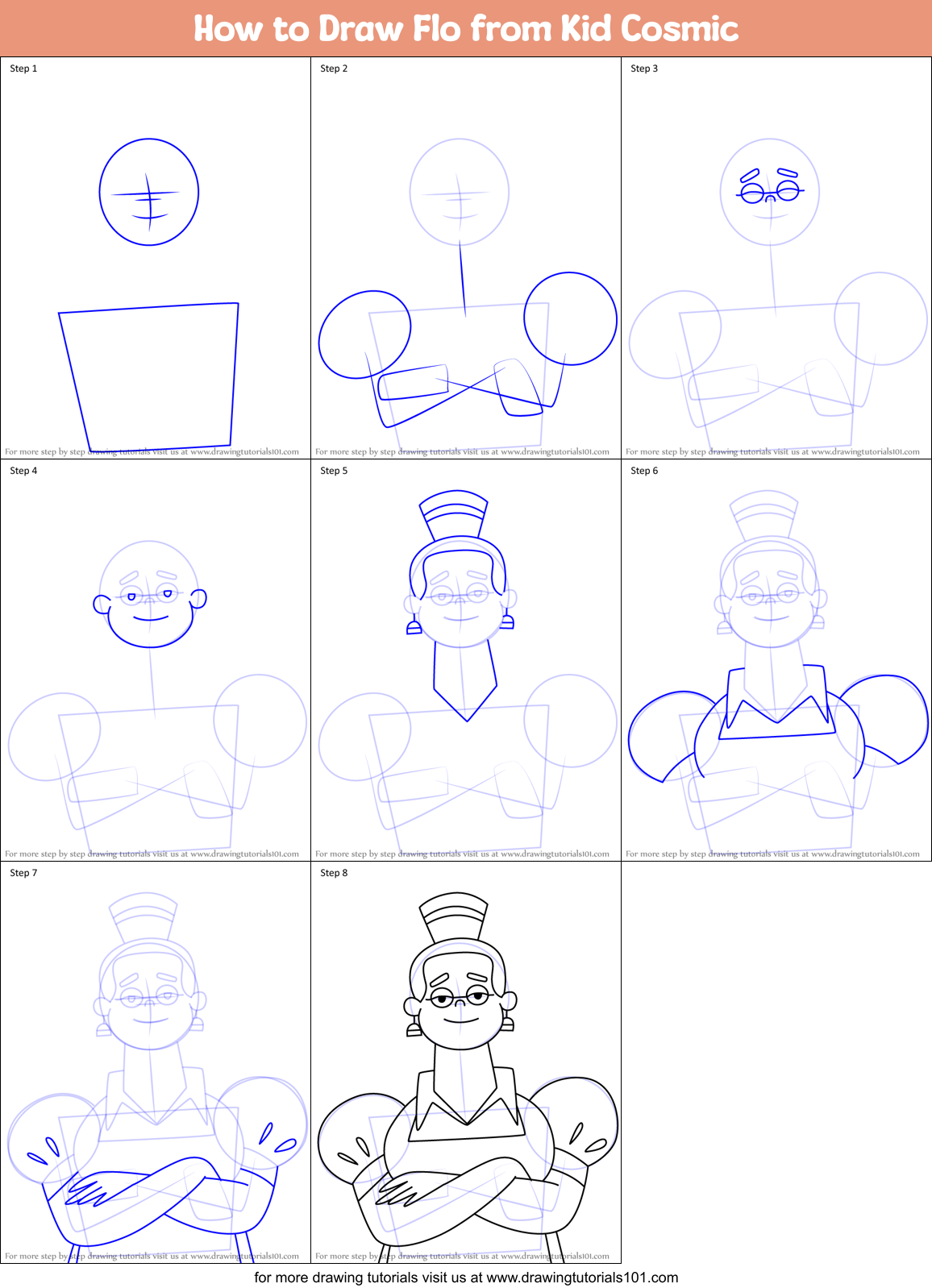 How to Draw Flo from Kid Cosmic Printable Step by Step