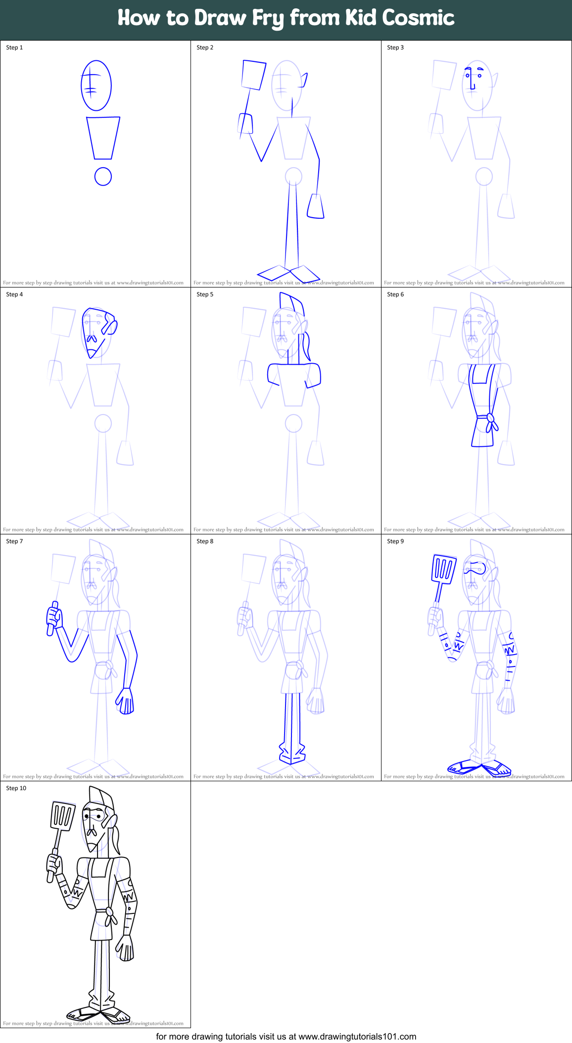 How to Draw Fry from Kid Cosmic Printable Step by Step