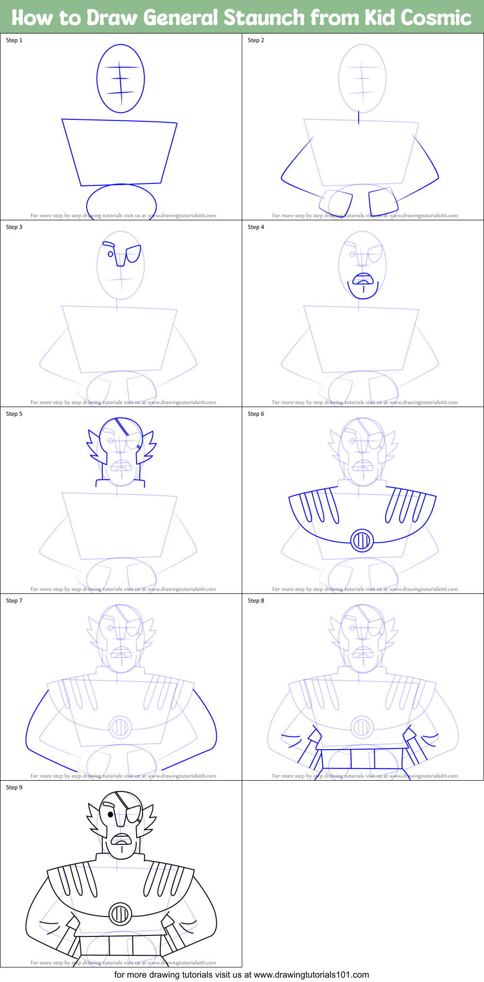 How to Draw General Staunch from Kid Cosmic Printable Step by Step