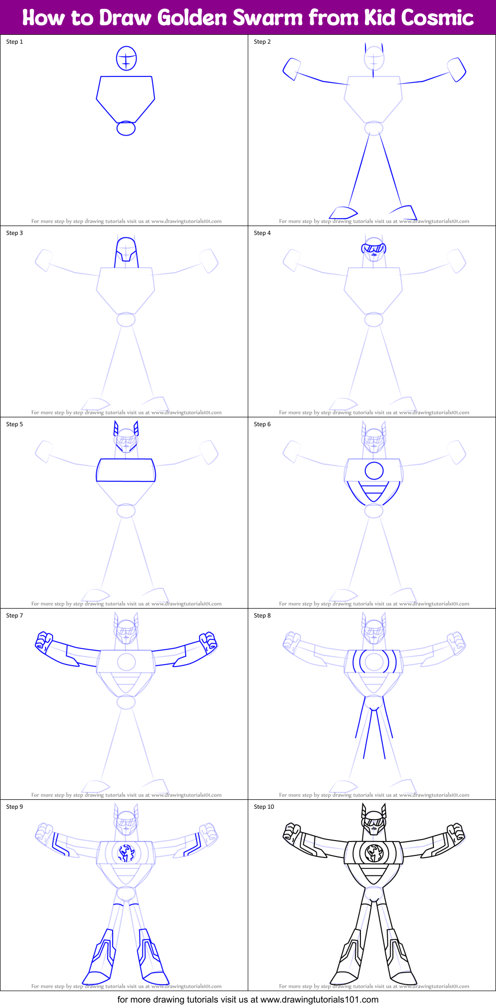How to Draw Golden Swarm from Kid Cosmic Printable Step by Step