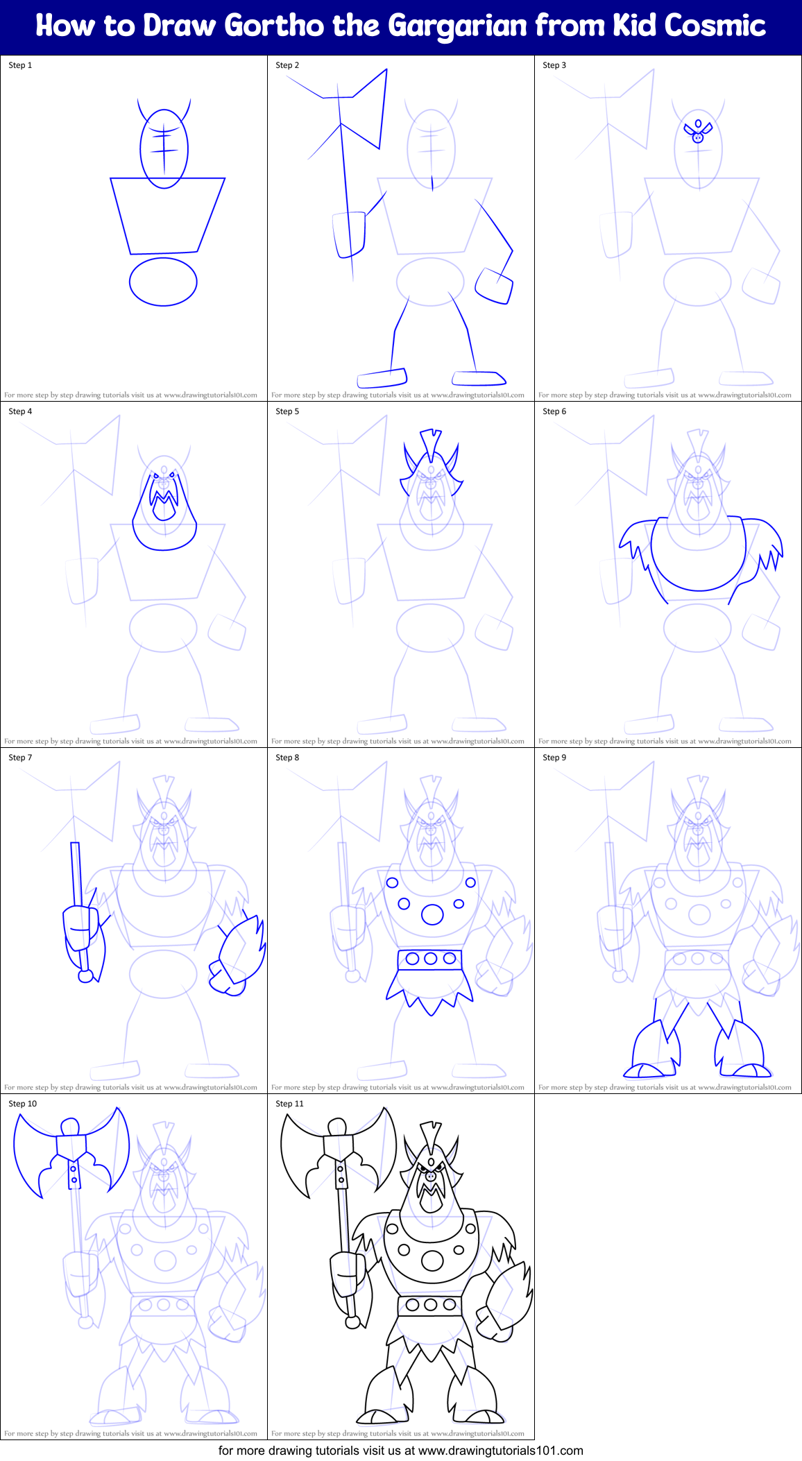 How to Draw Gortho the Gargarian from Kid Cosmic Printable Step by Step