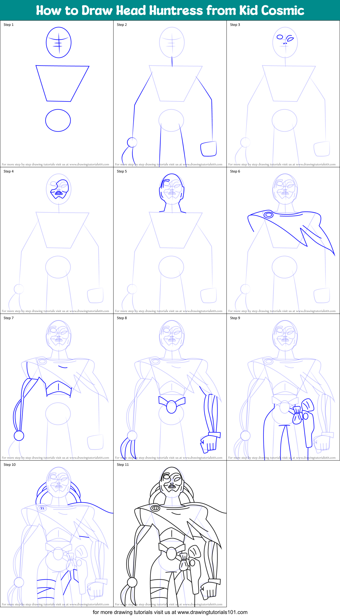 How to Draw Head Huntress from Kid Cosmic Printable Step by Step