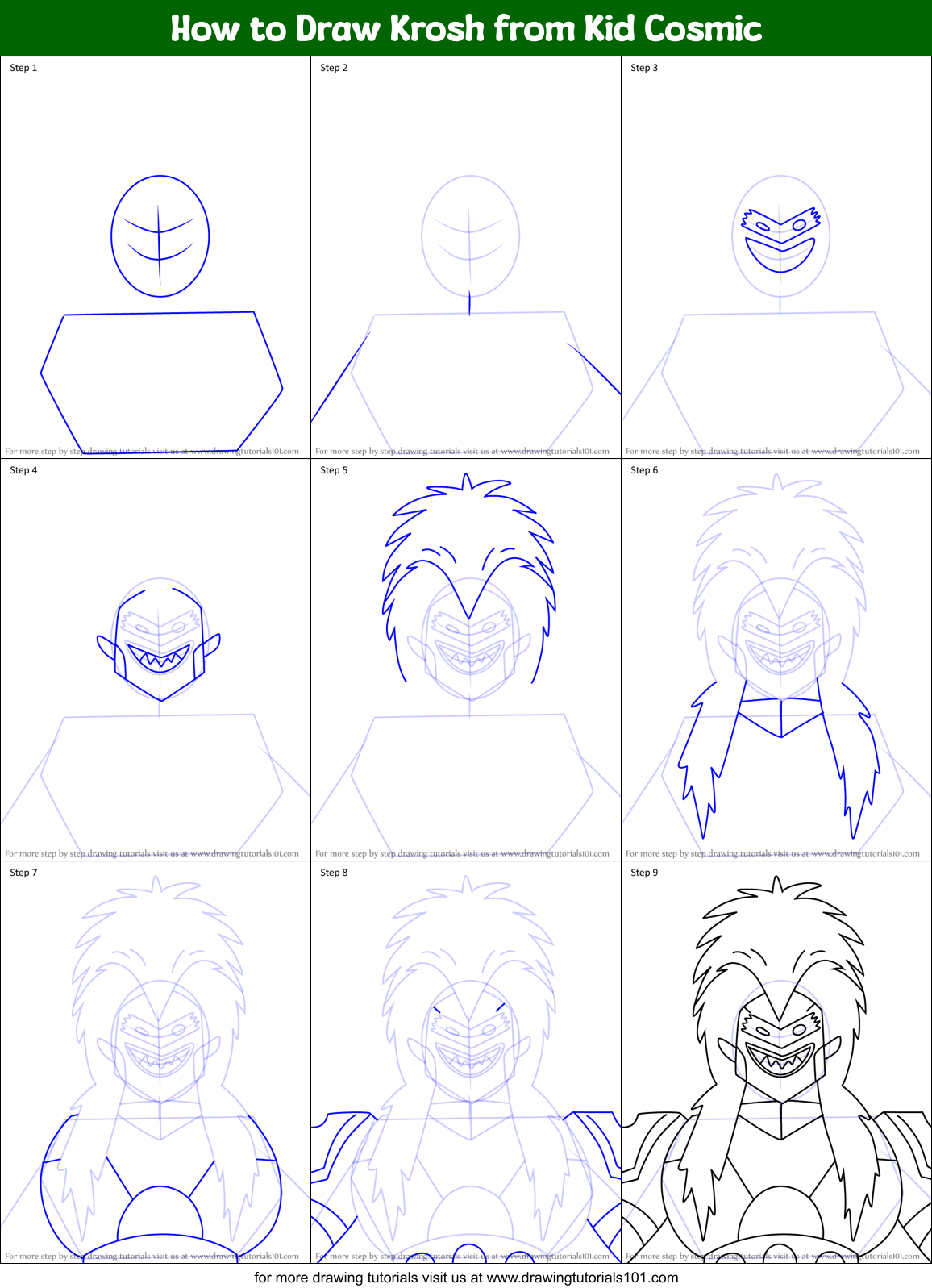 How to Draw Krosh from Kid Cosmic Printable Step by Step