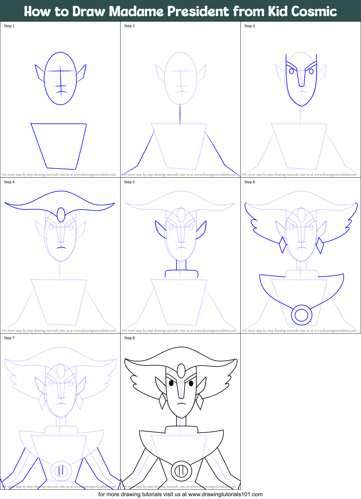 How to Draw Madame President from Kid Cosmic Printable Step by Step