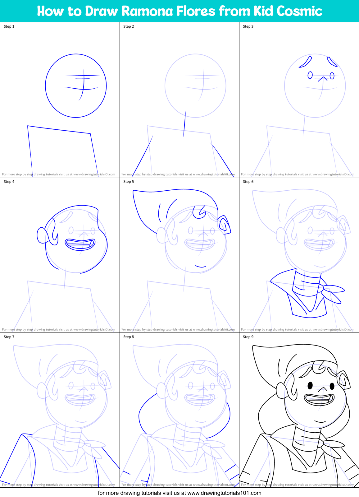 How to Draw Ramona Flores from Kid Cosmic Printable Step by Step