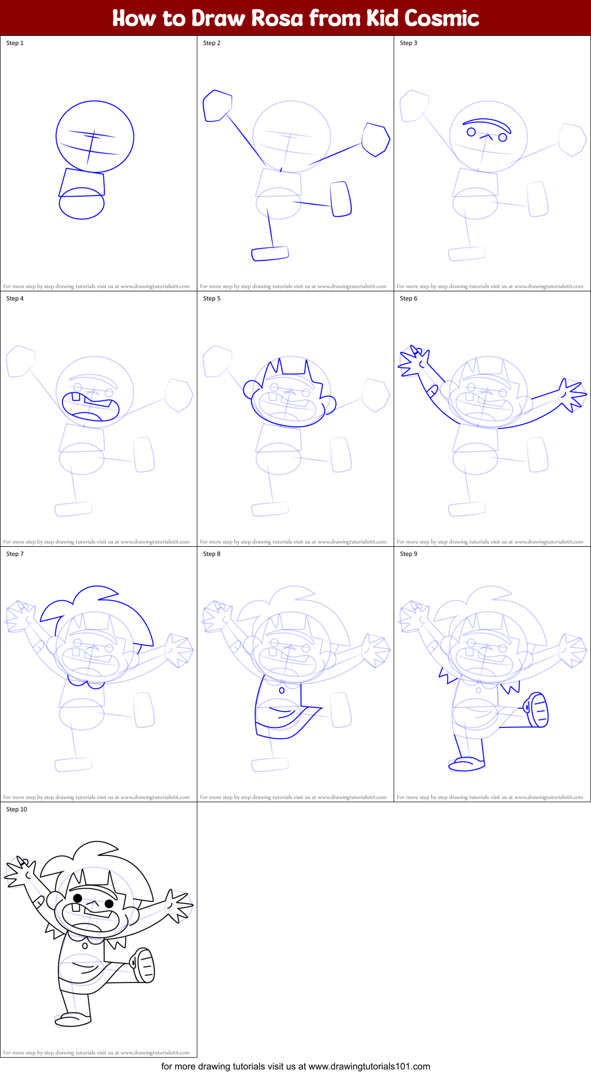How to Draw Rosa from Kid Cosmic Printable Step by Step