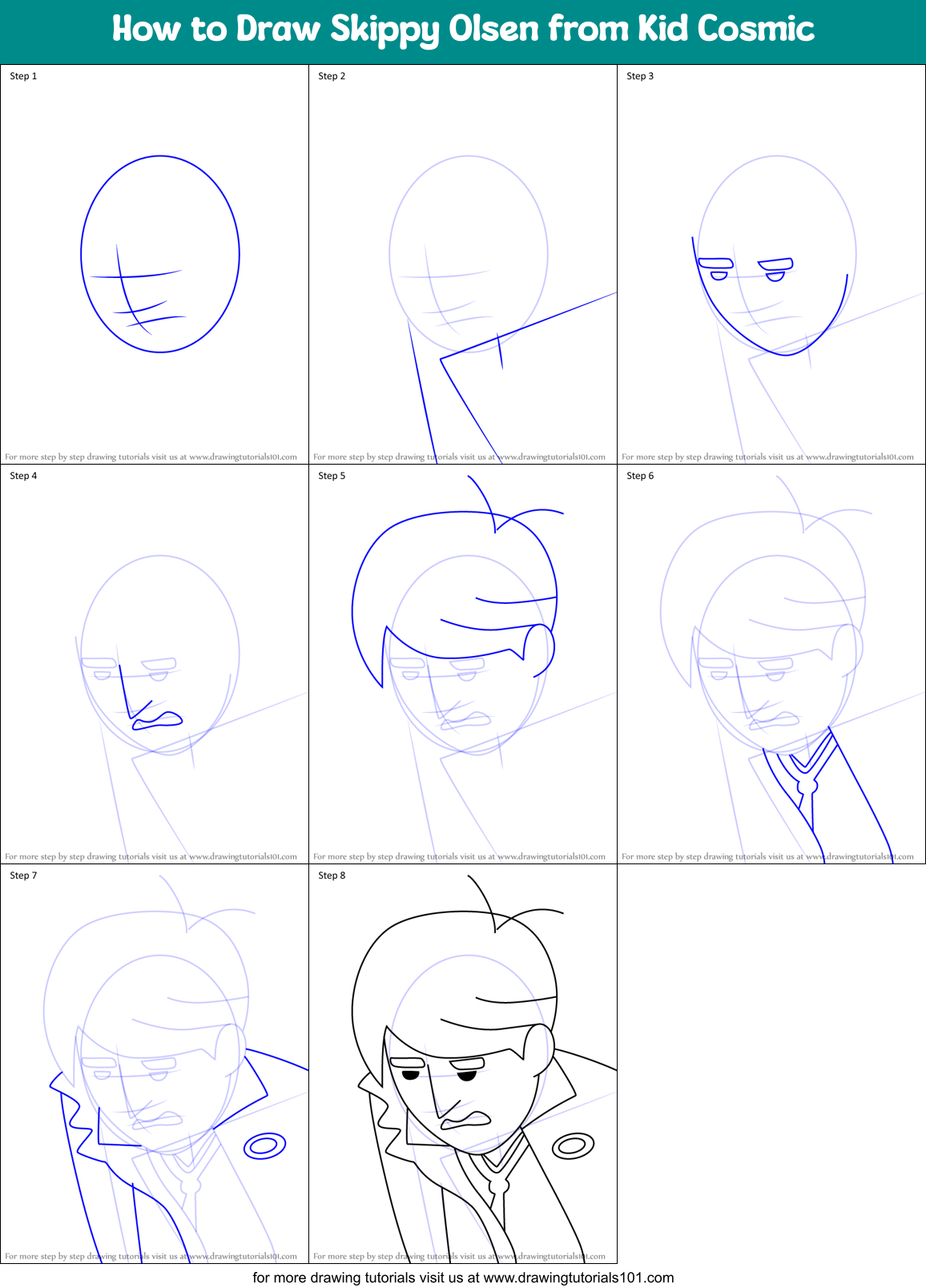How to Draw Skippy Olsen from Kid Cosmic Printable Step by Step