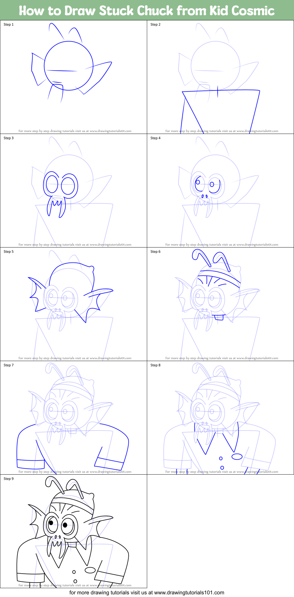 How to Draw Stuck Chuck from Kid Cosmic Printable Step by Step