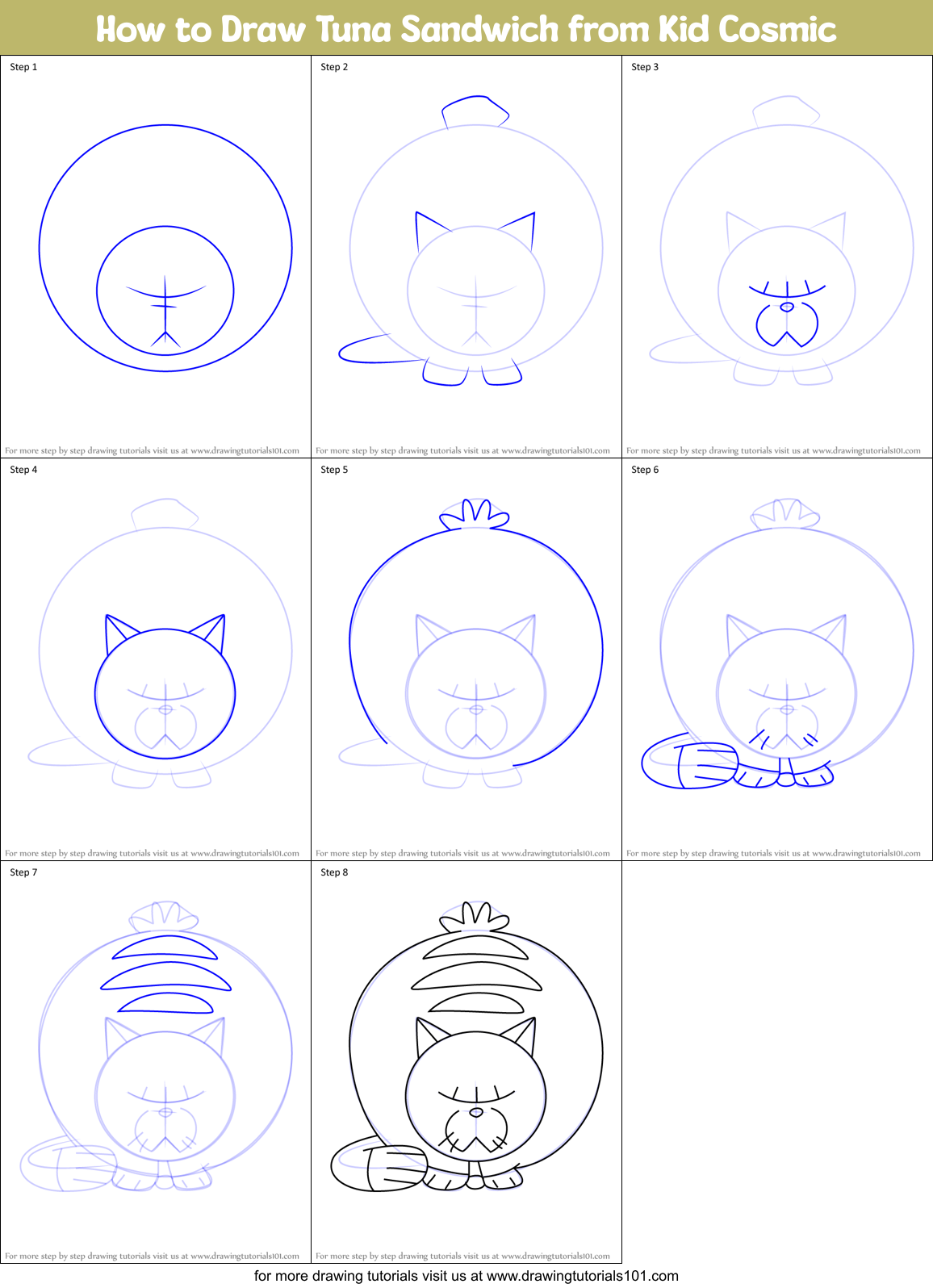 How to Draw Tuna Sandwich from Kid Cosmic Printable Step by Step