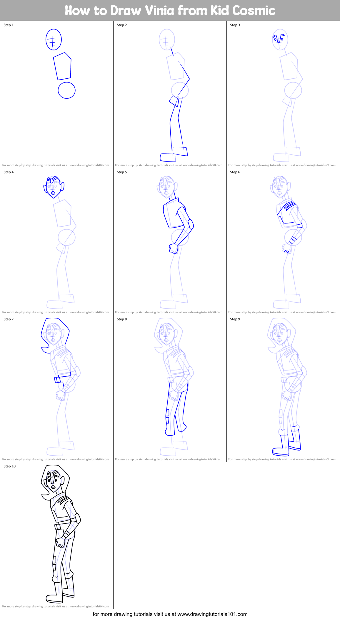 How to Draw Vinia from Kid Cosmic Printable Step by Step