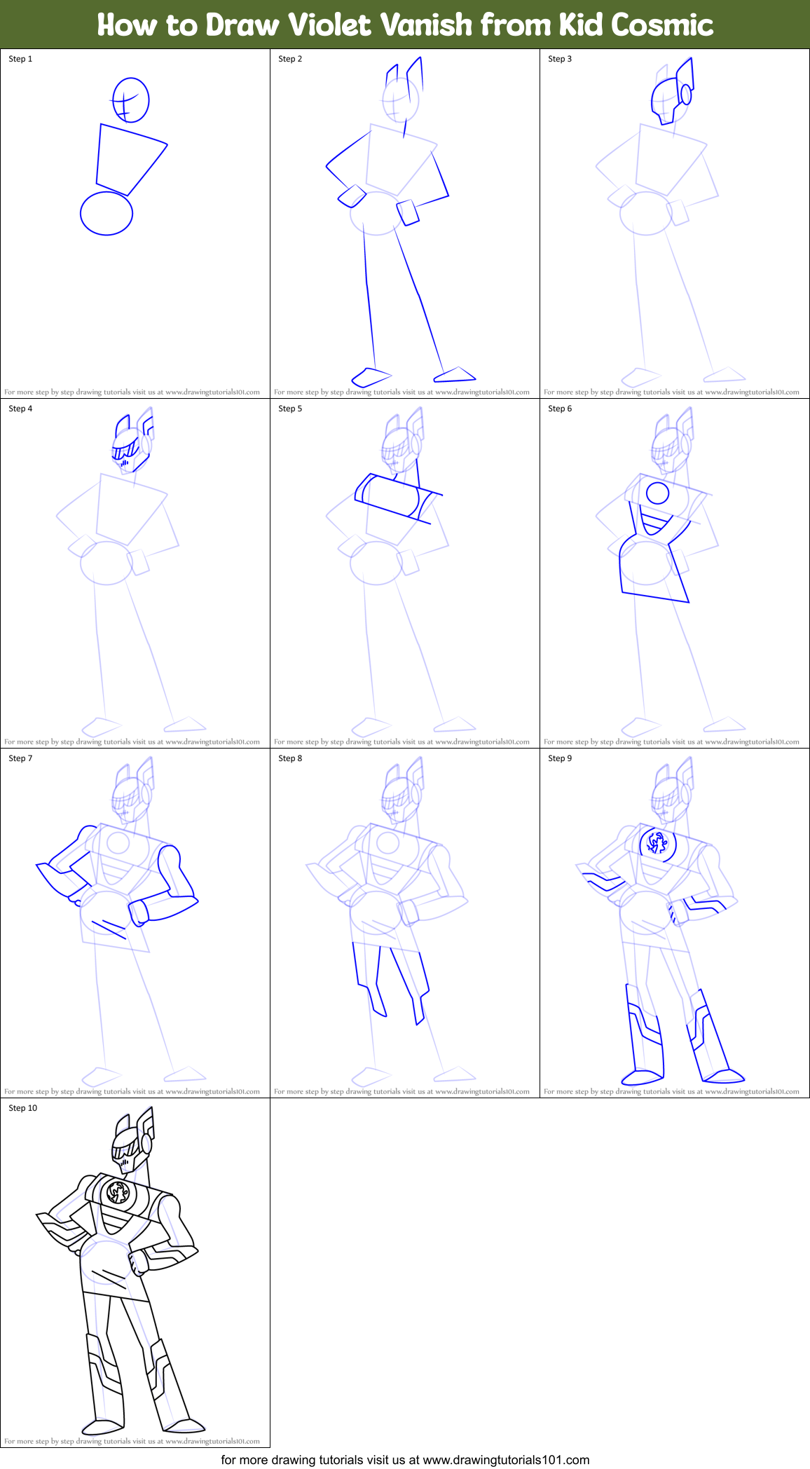 How to Draw Violet Vanish from Kid Cosmic Printable Step by Step