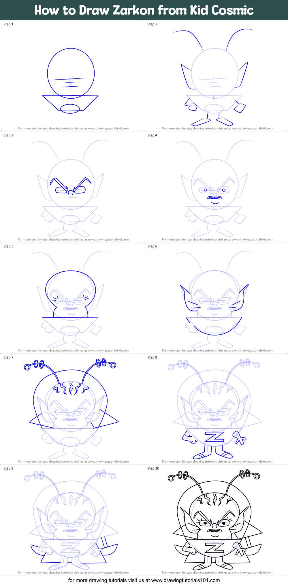 How to Draw Zarkon from Kid Cosmic Printable Step by Step