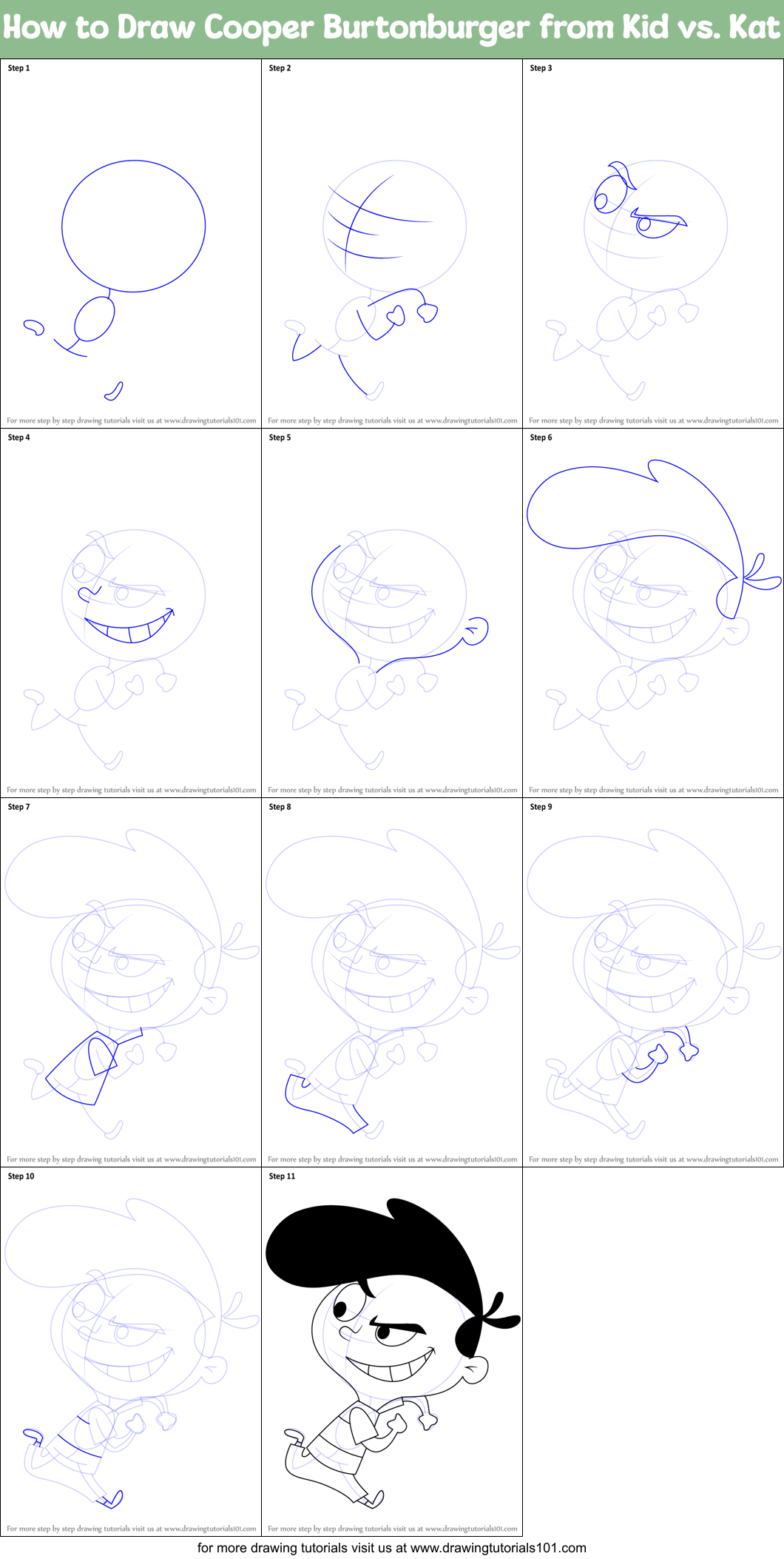 How to Draw Cooper Burtonburger from Kid vs. Kat Printable Step by Step