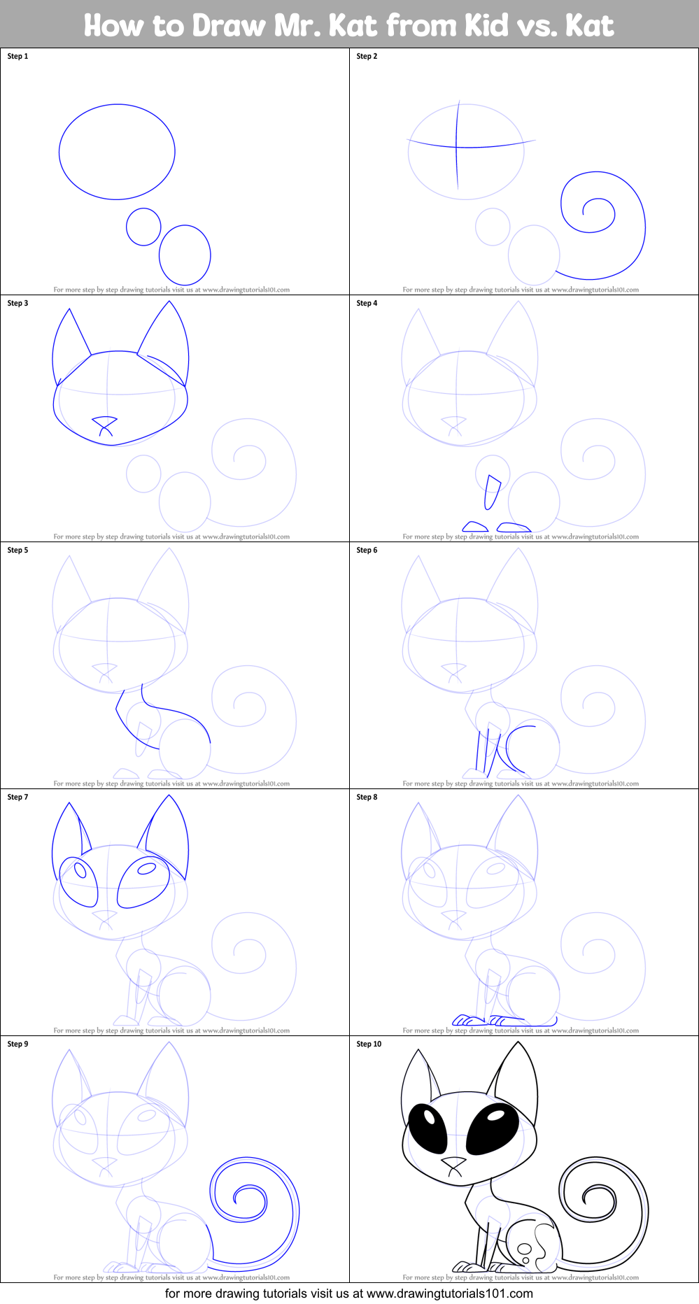 How to Draw Mr. Kat from Kid vs. Kat Printable Step by Step