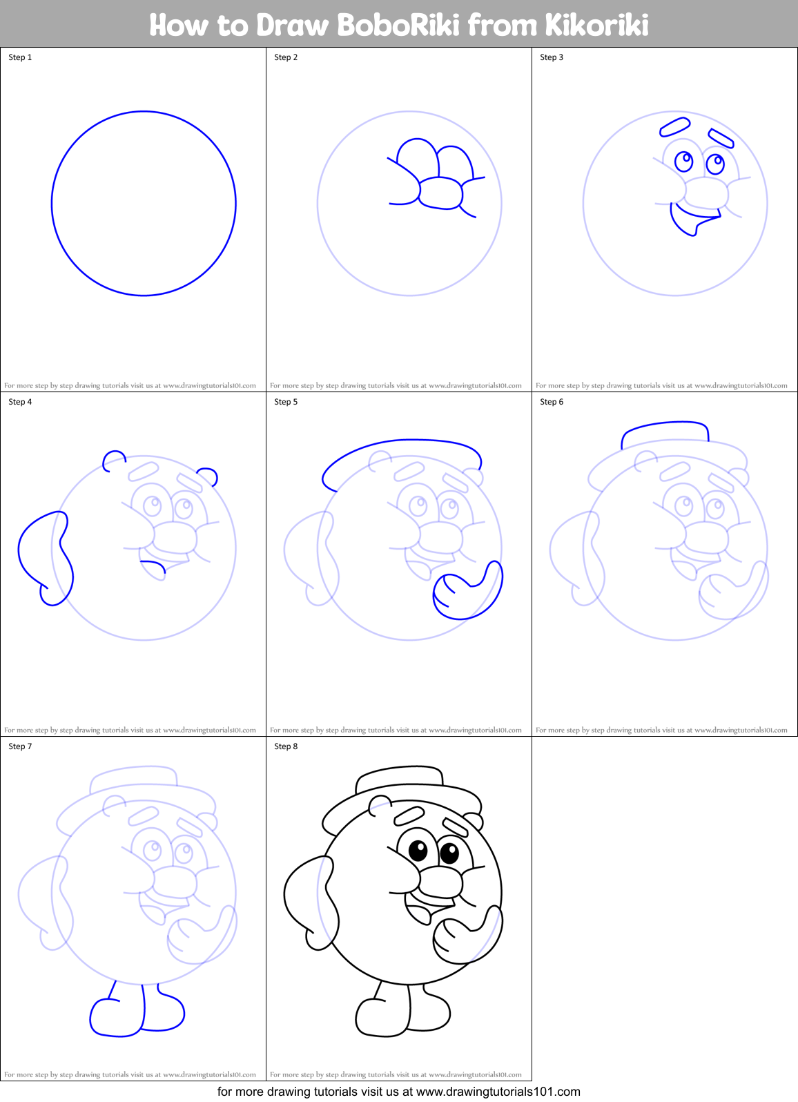How to Draw BoboRiki from Kikoriki Printable Step by Step