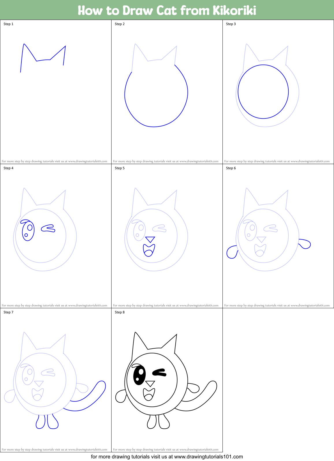 How to Draw Cat from Kikoriki Printable Step by Step