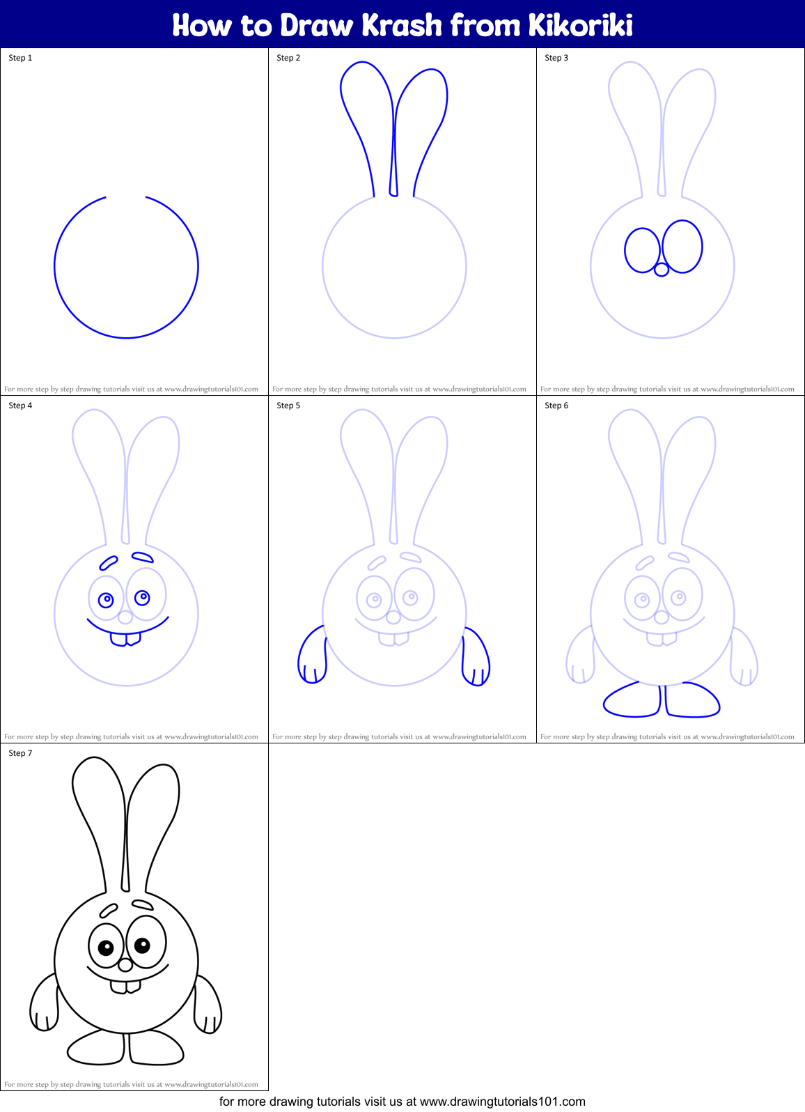 How to Draw Krash from Kikoriki Printable Step by Step