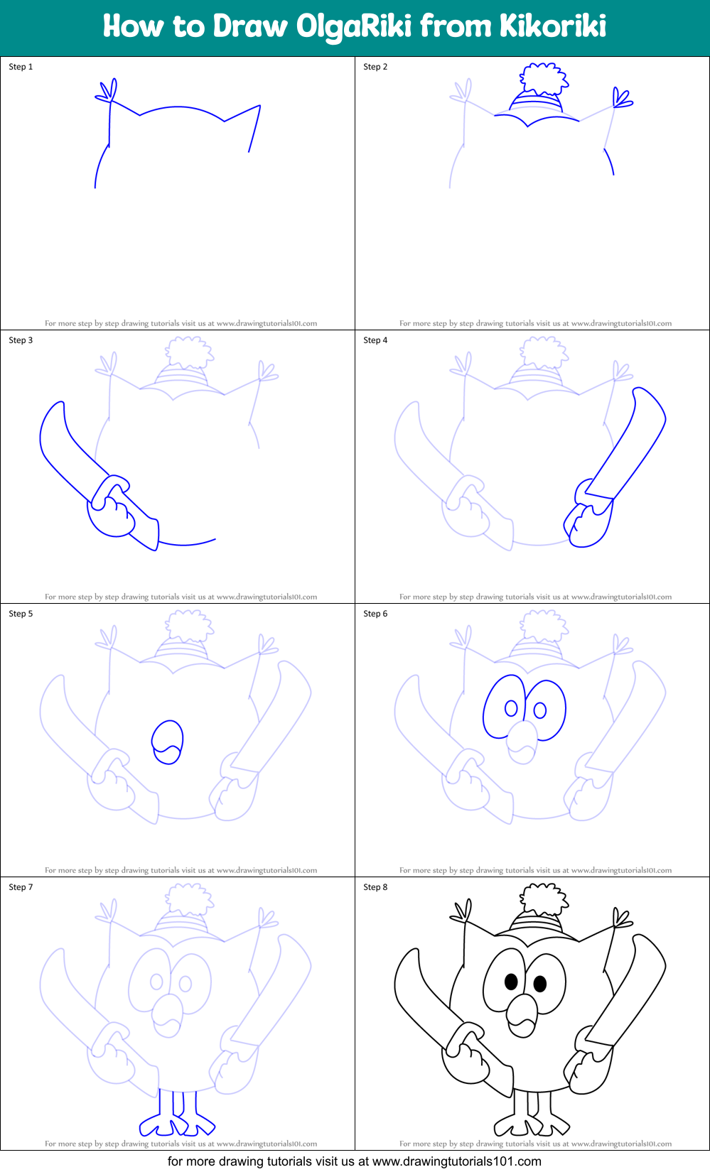 How to Draw OlgaRiki from Kikoriki Printable Step by Step