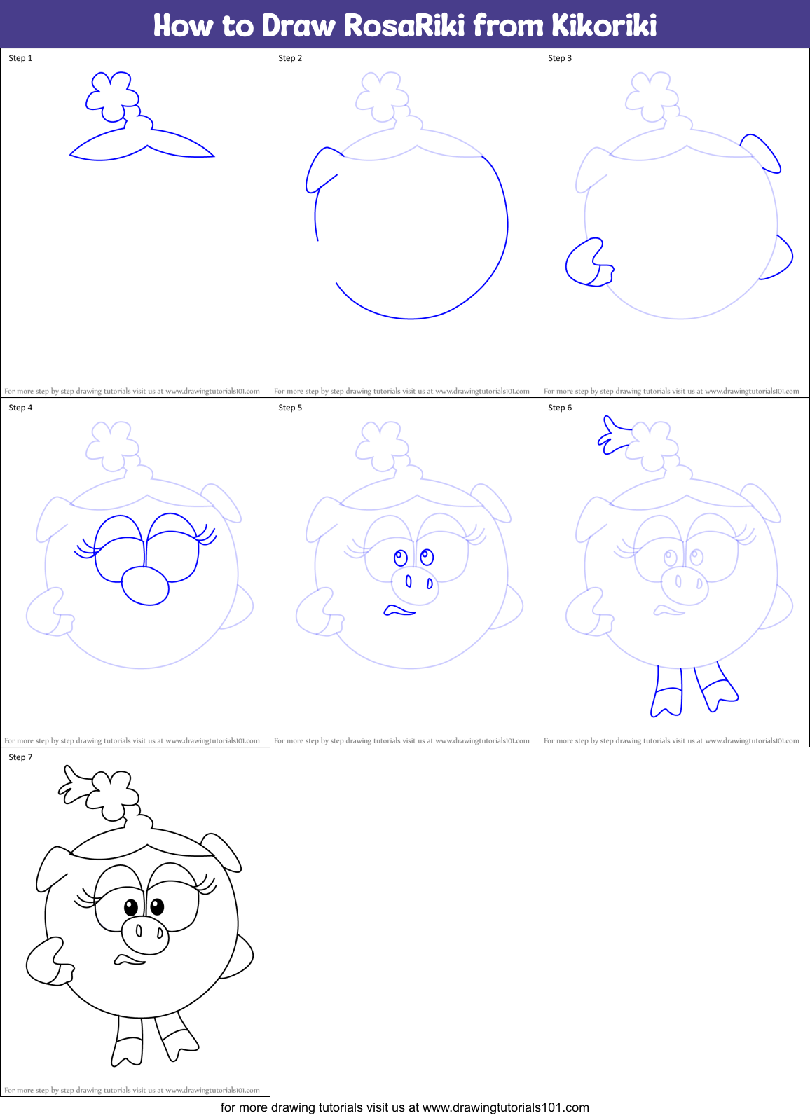 How to Draw RosaRiki from Kikoriki Printable Step by Step