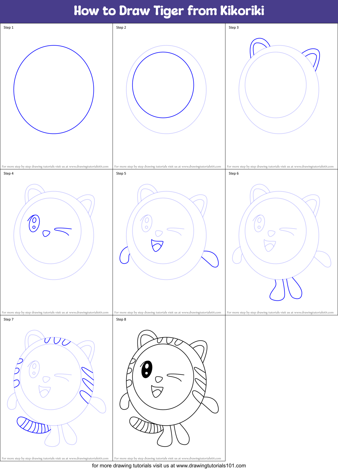 How to Draw Tiger from Kikoriki Printable Step by Step