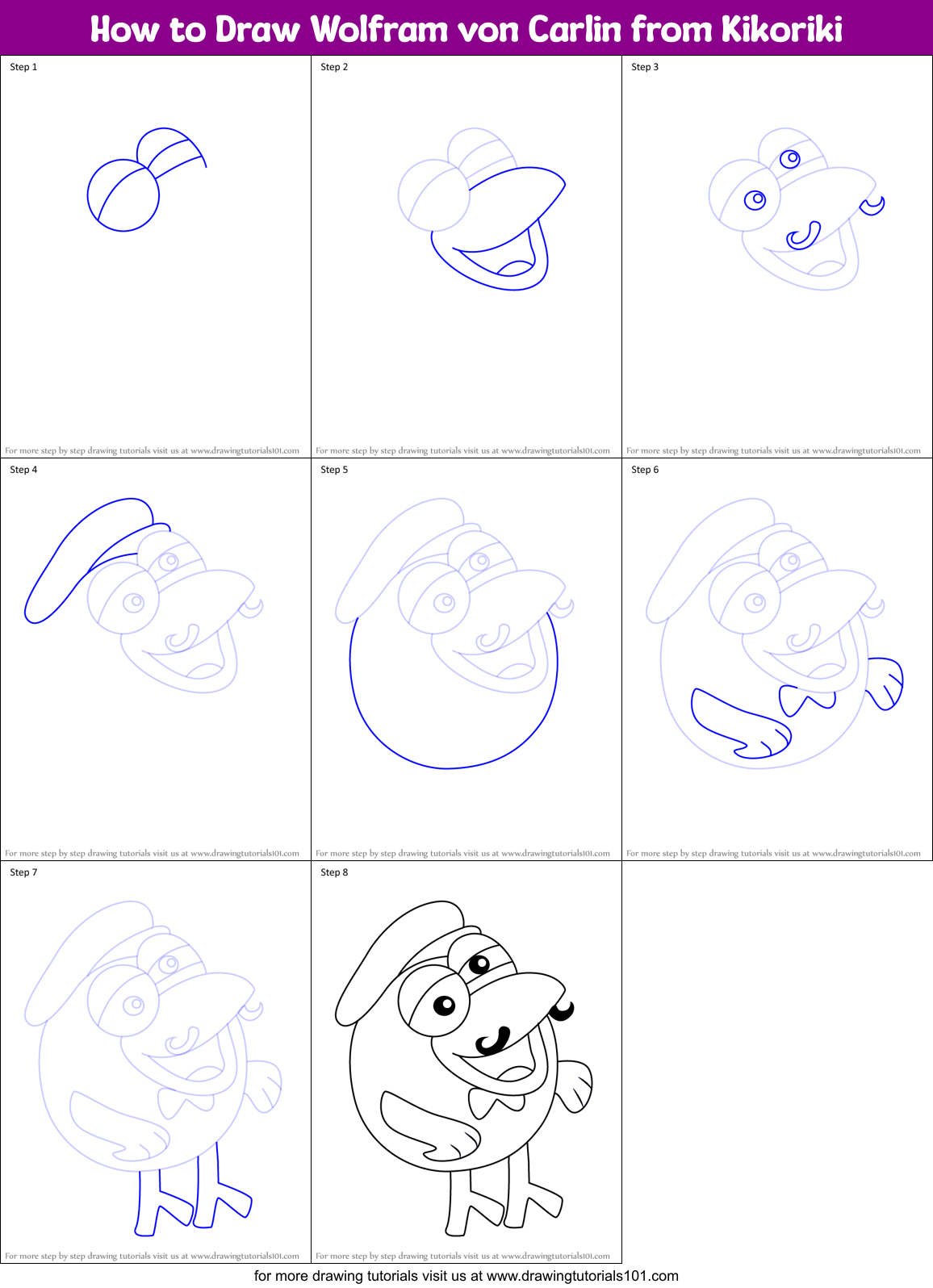 How to Draw Wolfram von Carlin from Kikoriki Printable Step by Step