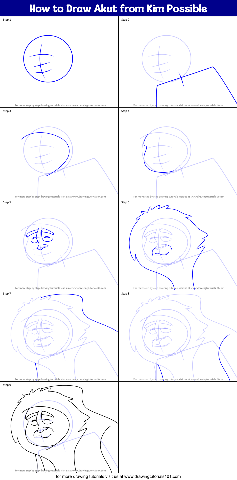 How to Draw Akut from Kim Possible Printable Step by Step