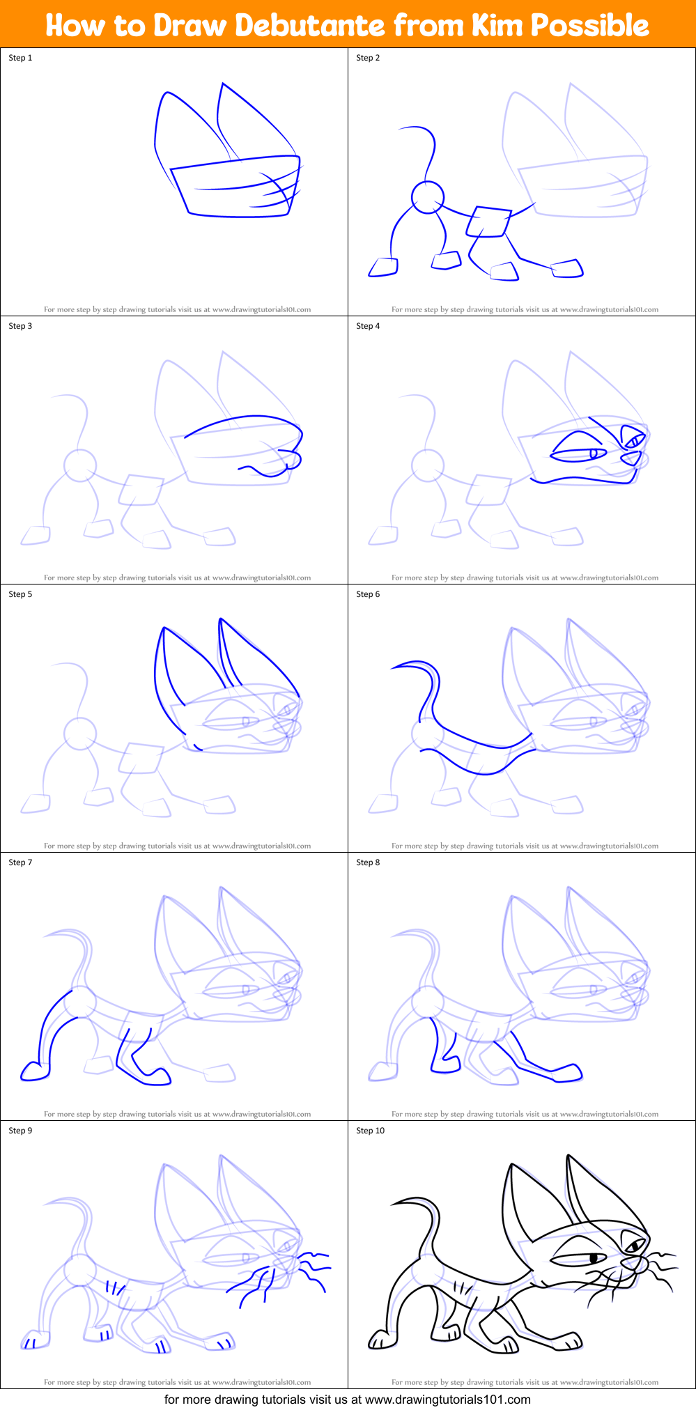 How to Draw Debutante from Kim Possible Printable Step by Step